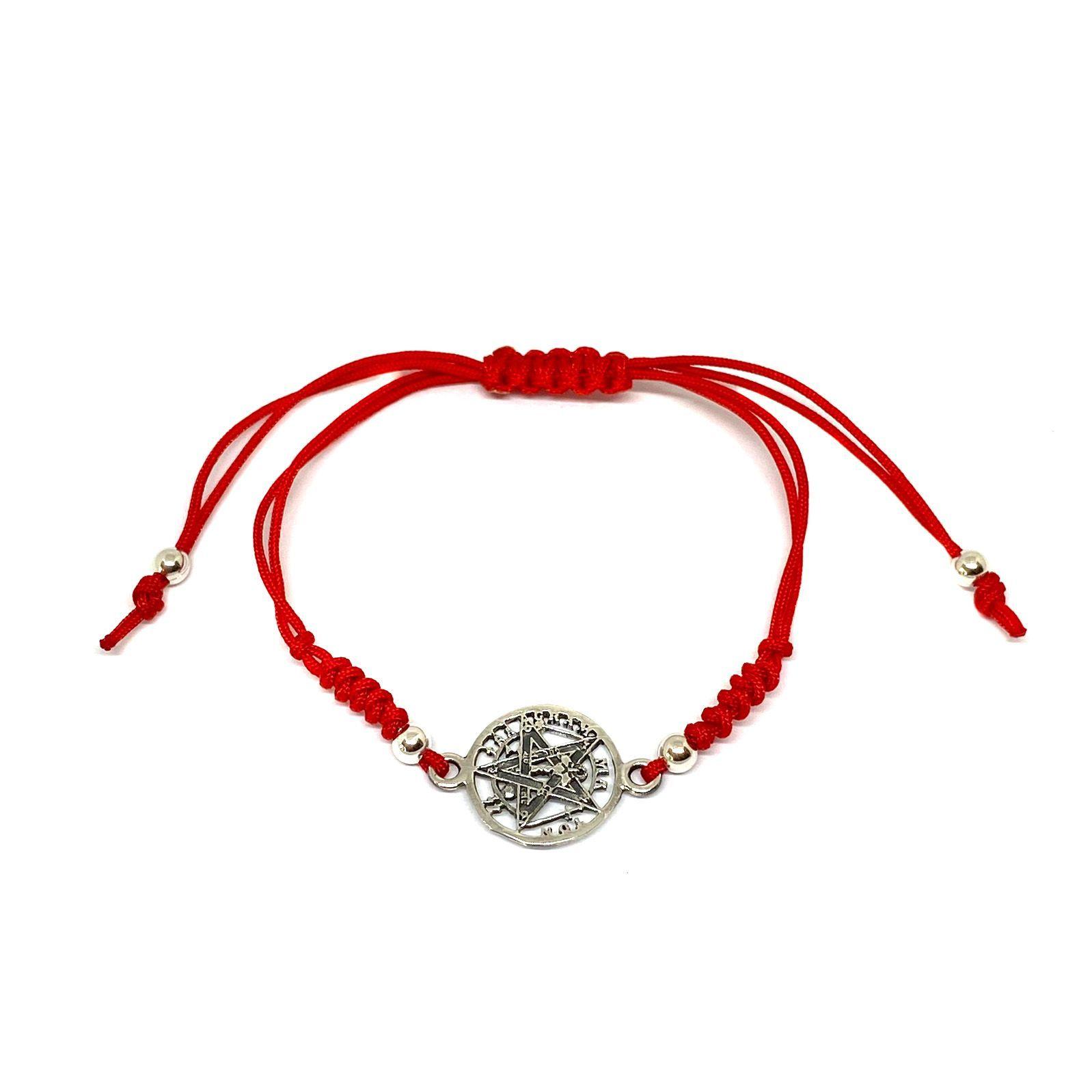 Pulsera Tetragrámaton Plata Fina 925 Cordón Rojo-0