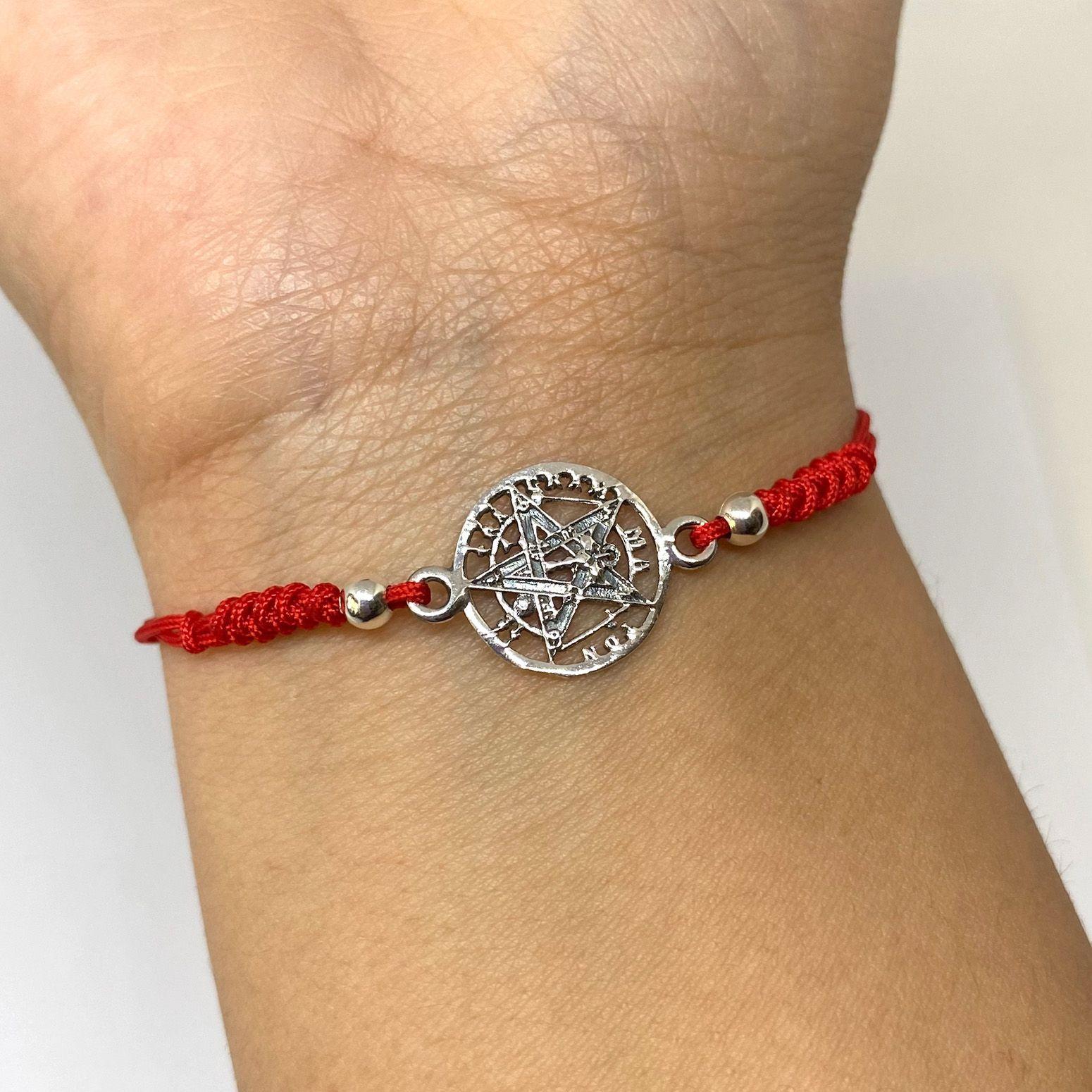 Pulsera Tetragrámaton Plata Fina 925 Cordón Rojo-1