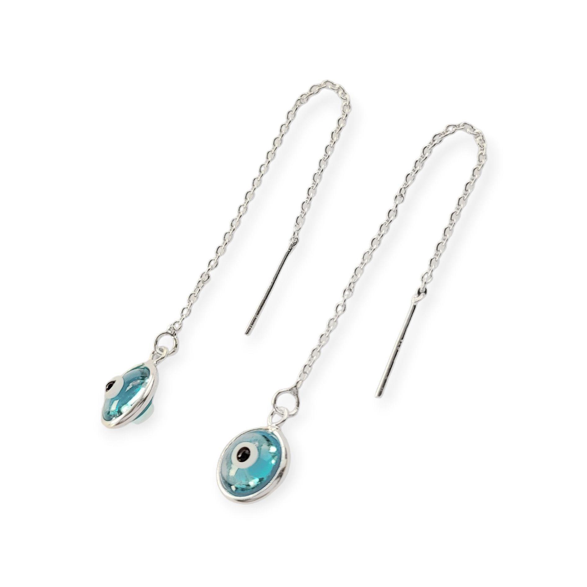 Aros Cristal Ojo Turco Cadena Colgante Plata Fina 925-2