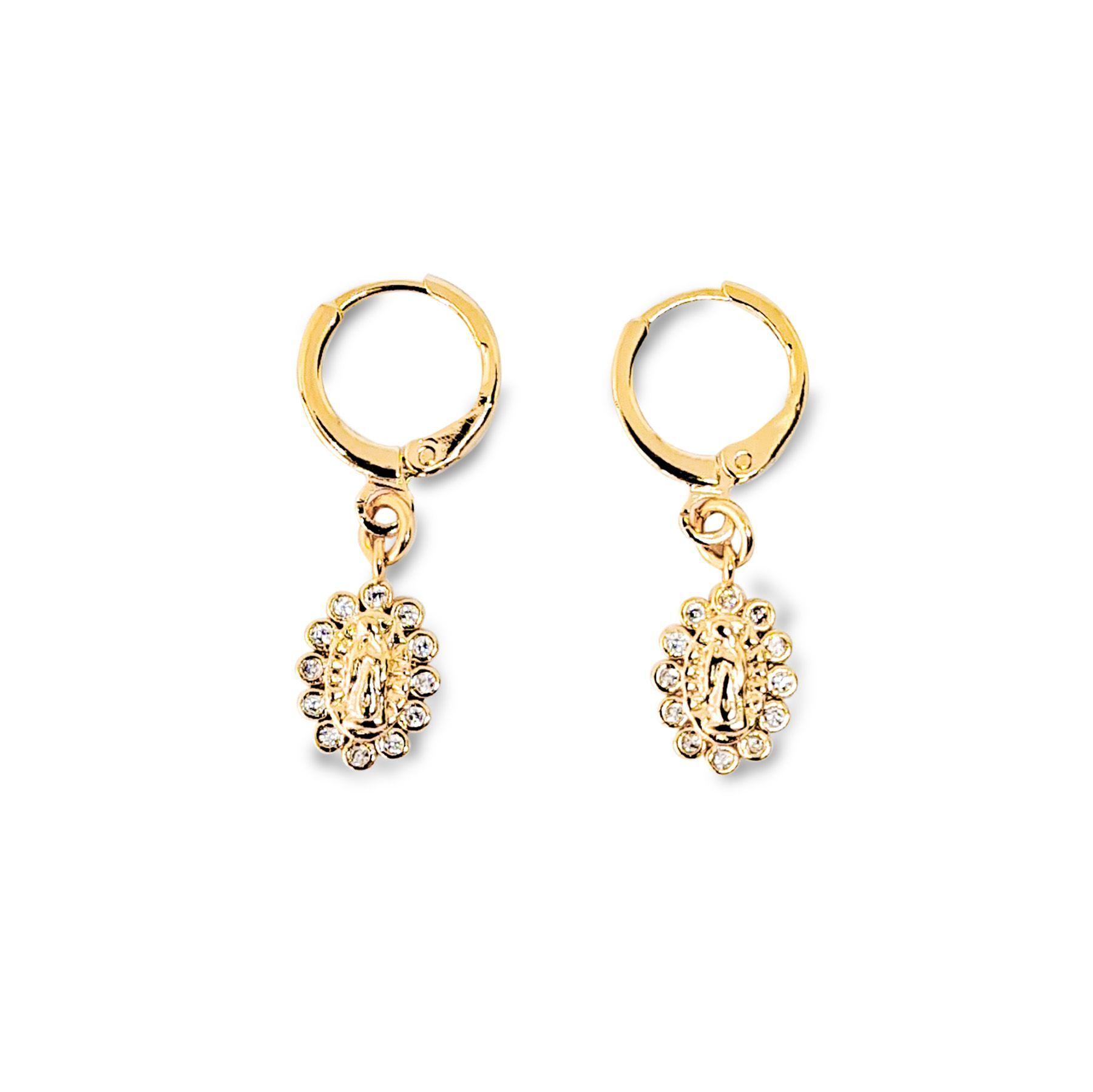 Aros Argolla Virgen De Guadalupe Colgante Enchapado Oro 18K-0