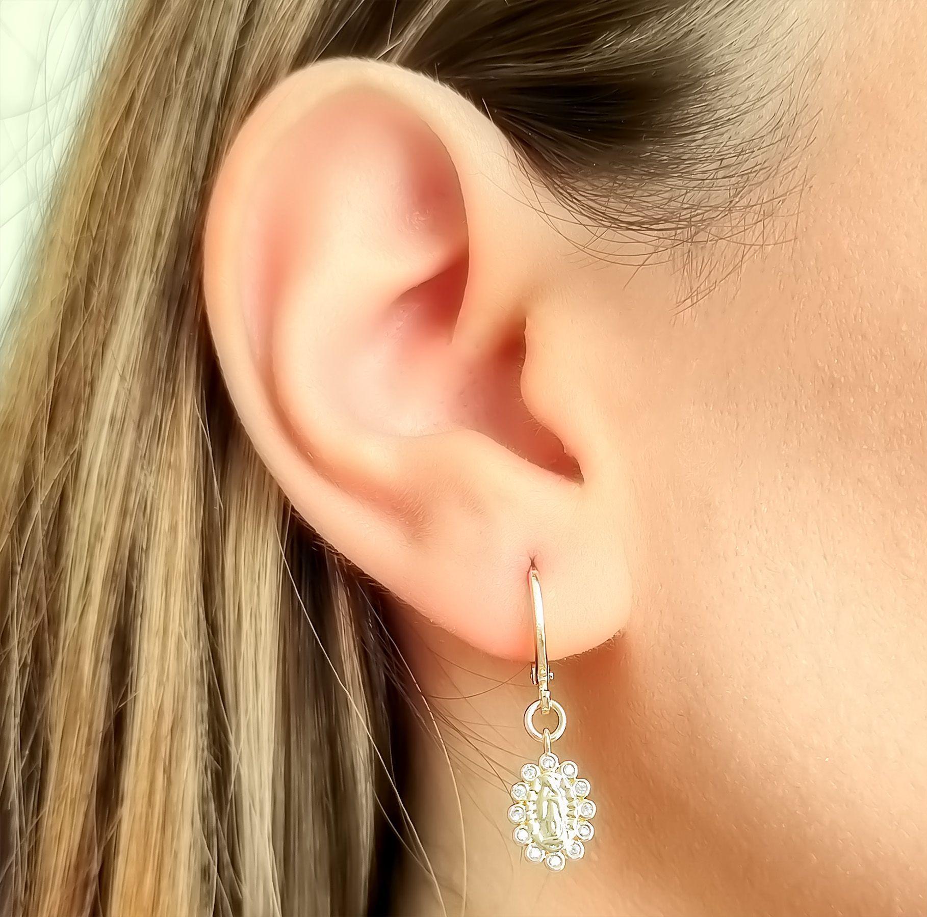 Aros Argolla Virgen De Guadalupe Colgante Enchapado Oro 18K-1