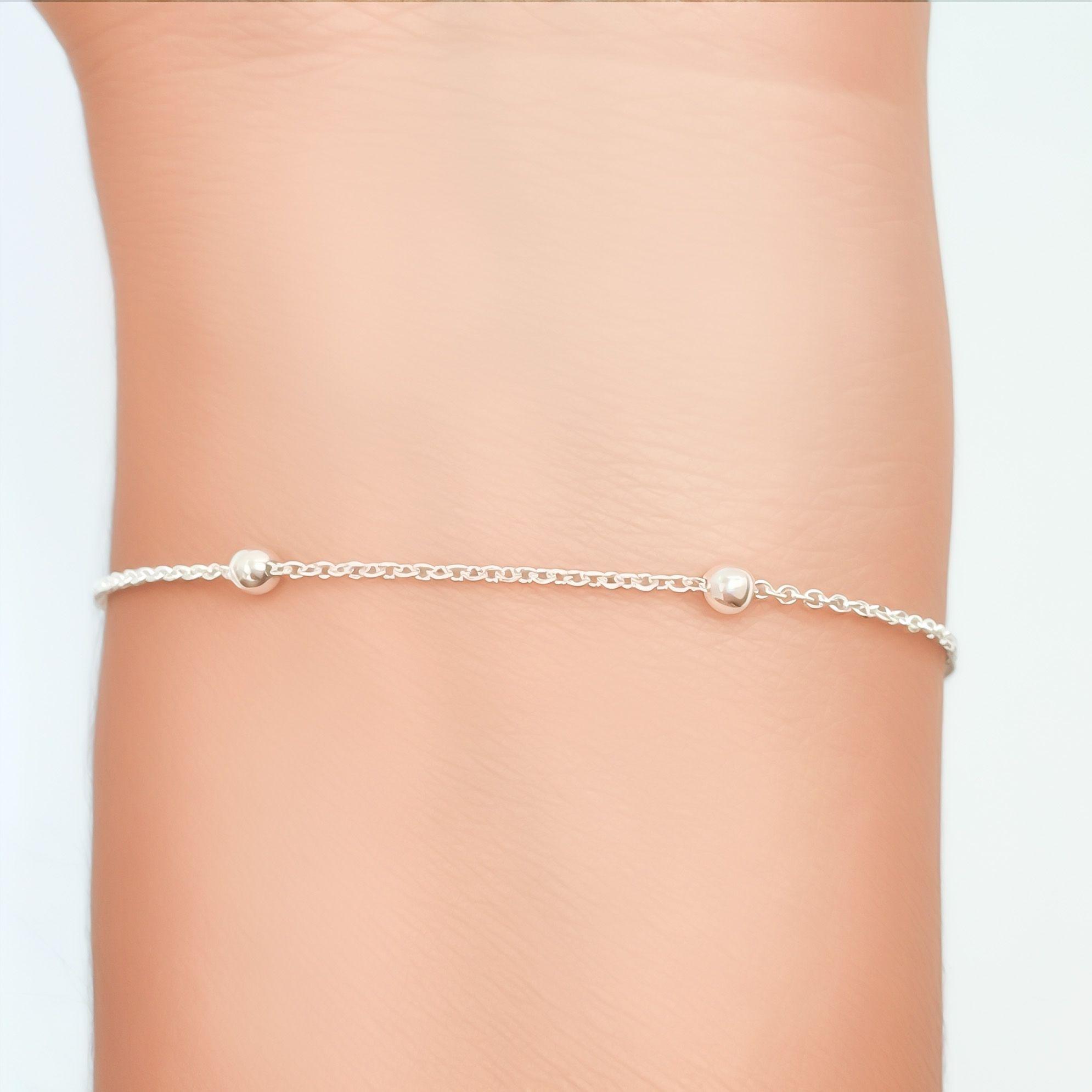 Pulsera 6 Bolitas Cadena Eslabón Plata Fina 925-2