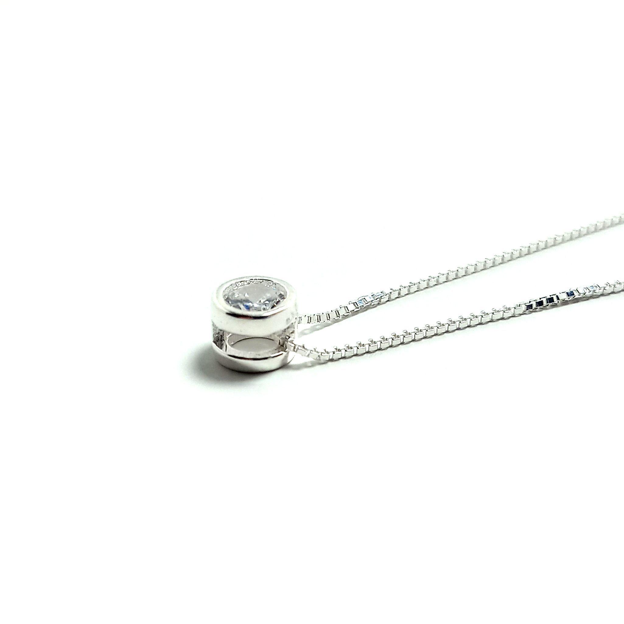 Collar Circón 4mm Punto Luz Cadena Veneciana Plata Fina 925-2
