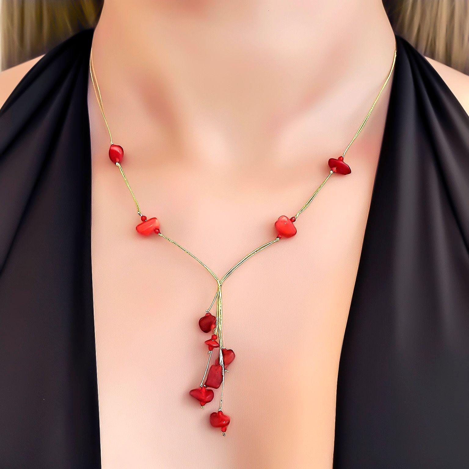 Collar Coral Chip Corbatero Hilos Enchapado Oro 18K-2