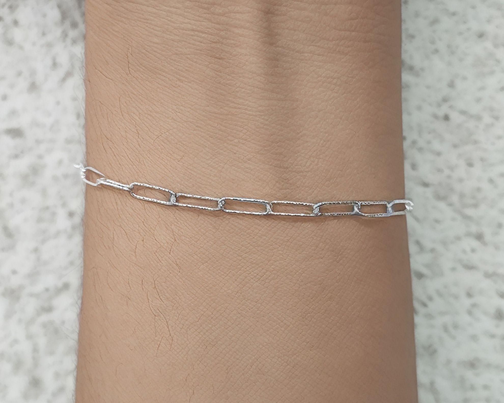 Pulsera Eslabón Alargado Satinado 9x3mm Plata Fina 925-3
