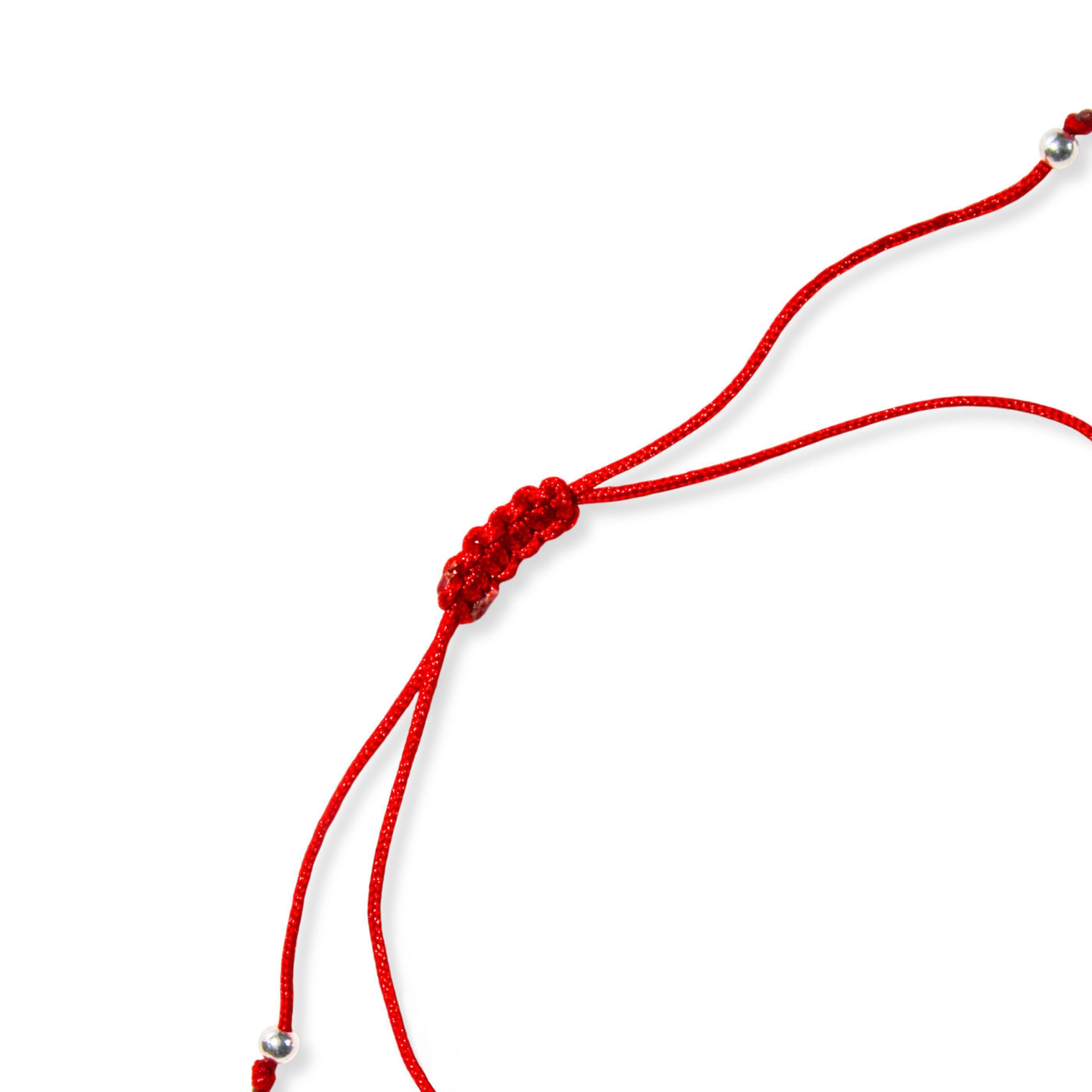 Pulsera Ojos Turcos Bolitas Cordón Rojo Plata Fina 925-3
