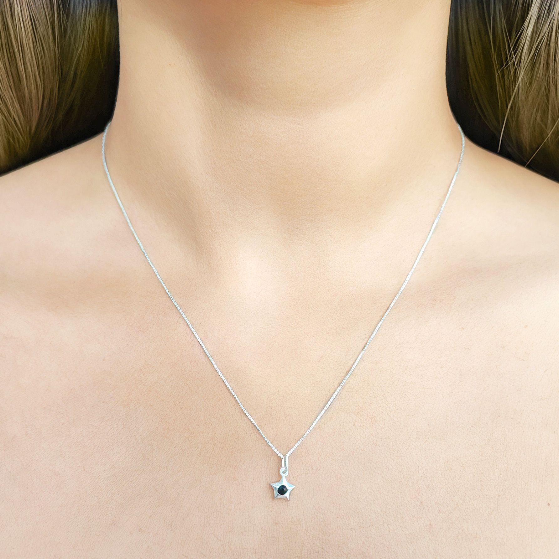 Collar Estrella Circón Negro Plata Fina 925-1