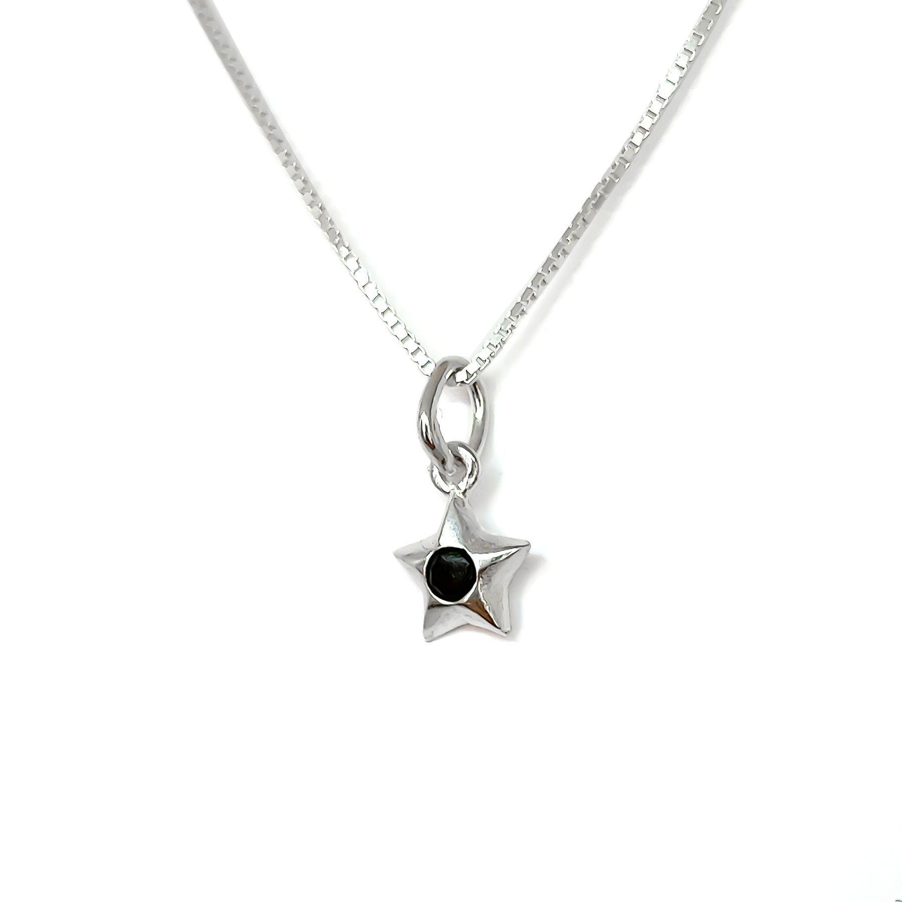 Collar Estrella Circón Negro Plata Fina 925-2