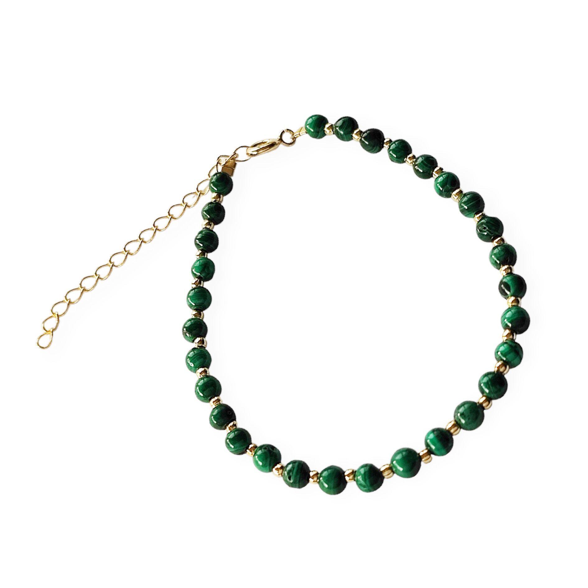 Pulsera Malaquita Bola 4mm Enchapado Oro 18K-1