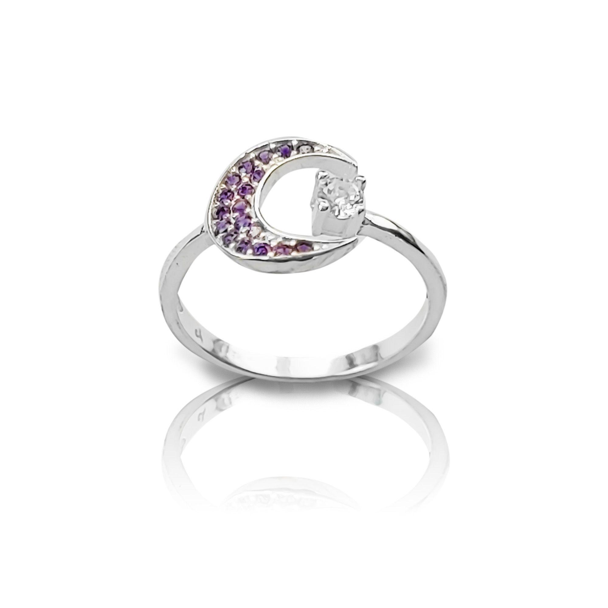 Anillo Luna Micro Circon Morado Talla 14 Plata Fina 925-2