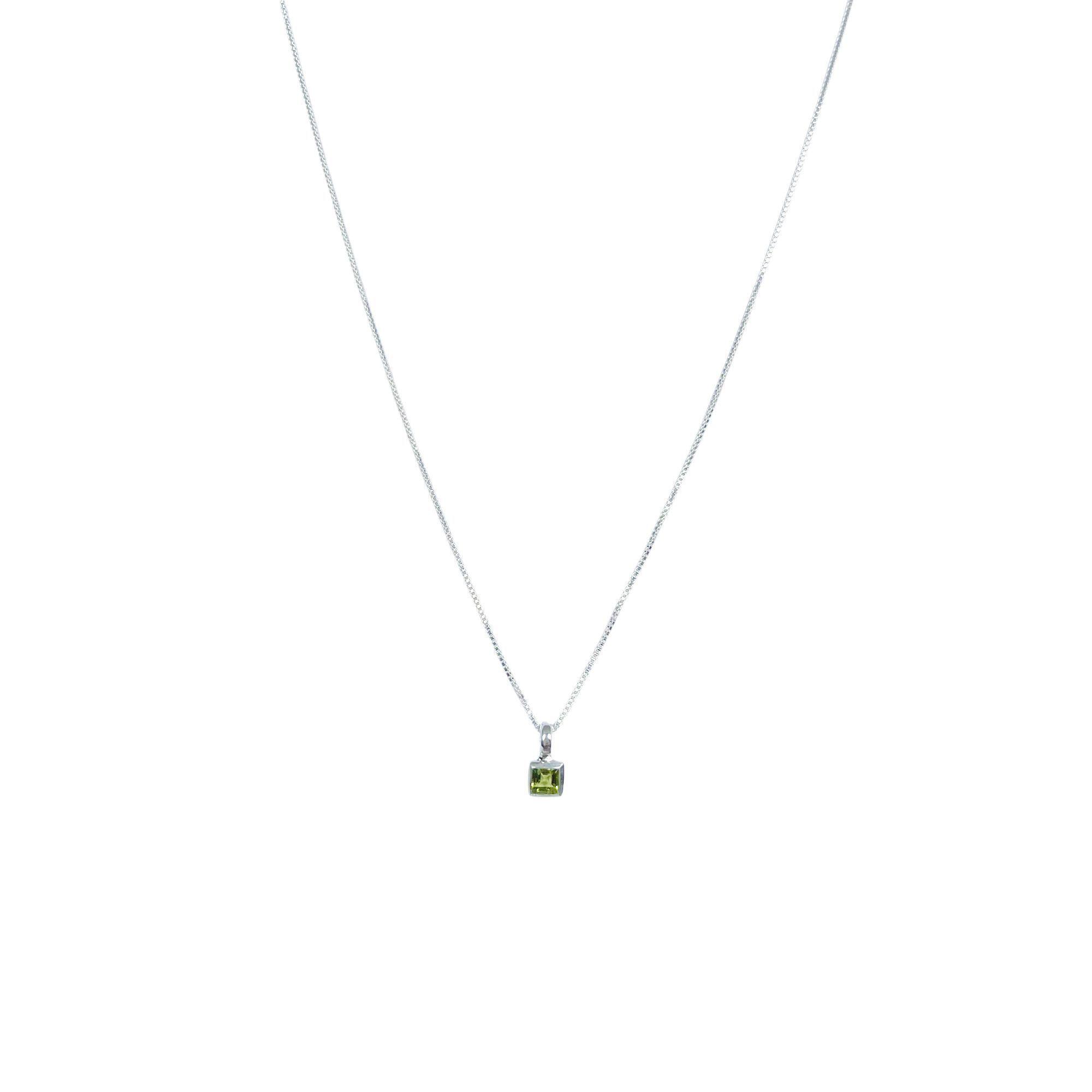 Collar Peridot Cuadrado Veneciana Plata Fina 925-3