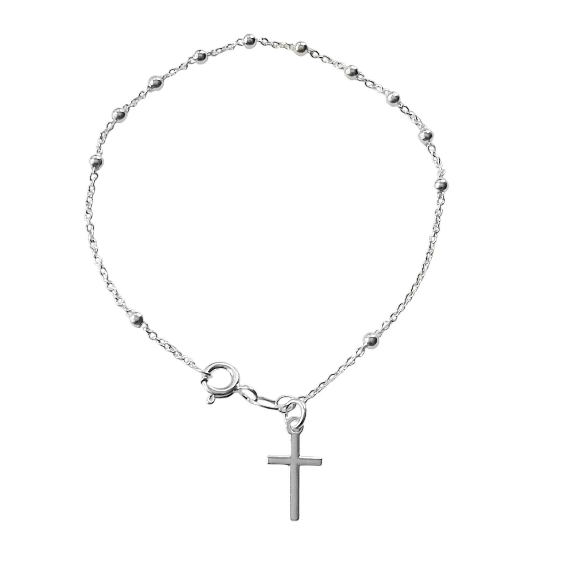 Pulsera Denario Cruz Eslabón Plata Fina 925-0