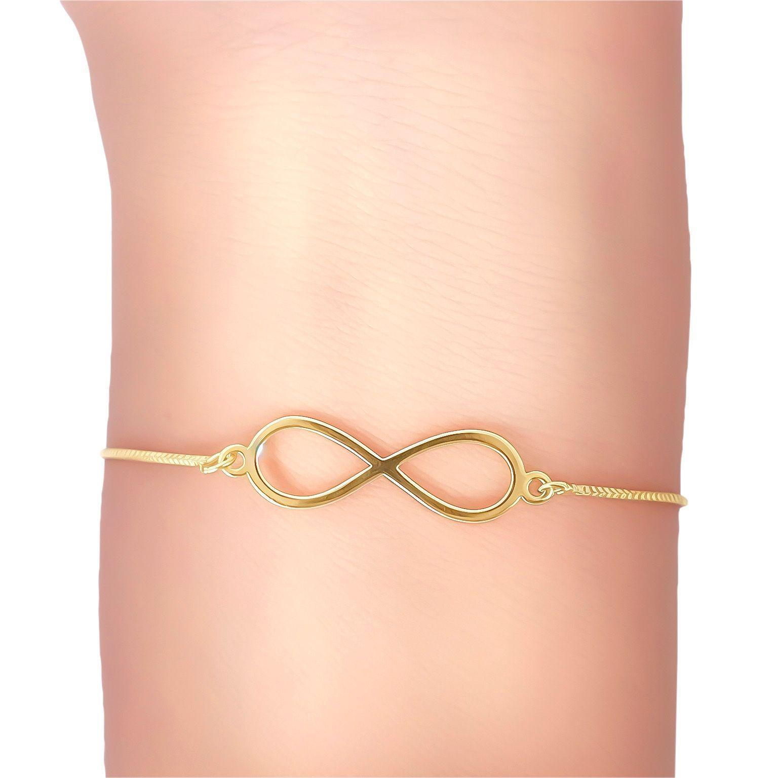 Pulsera Infinito Fino Liso Enchapado Oro 18K Ajustable-2