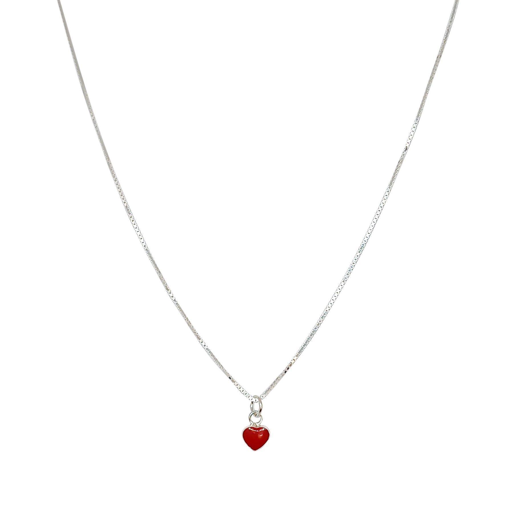 Collar Corazón Mini Esmaltado Rojo Plata Fina 925-2