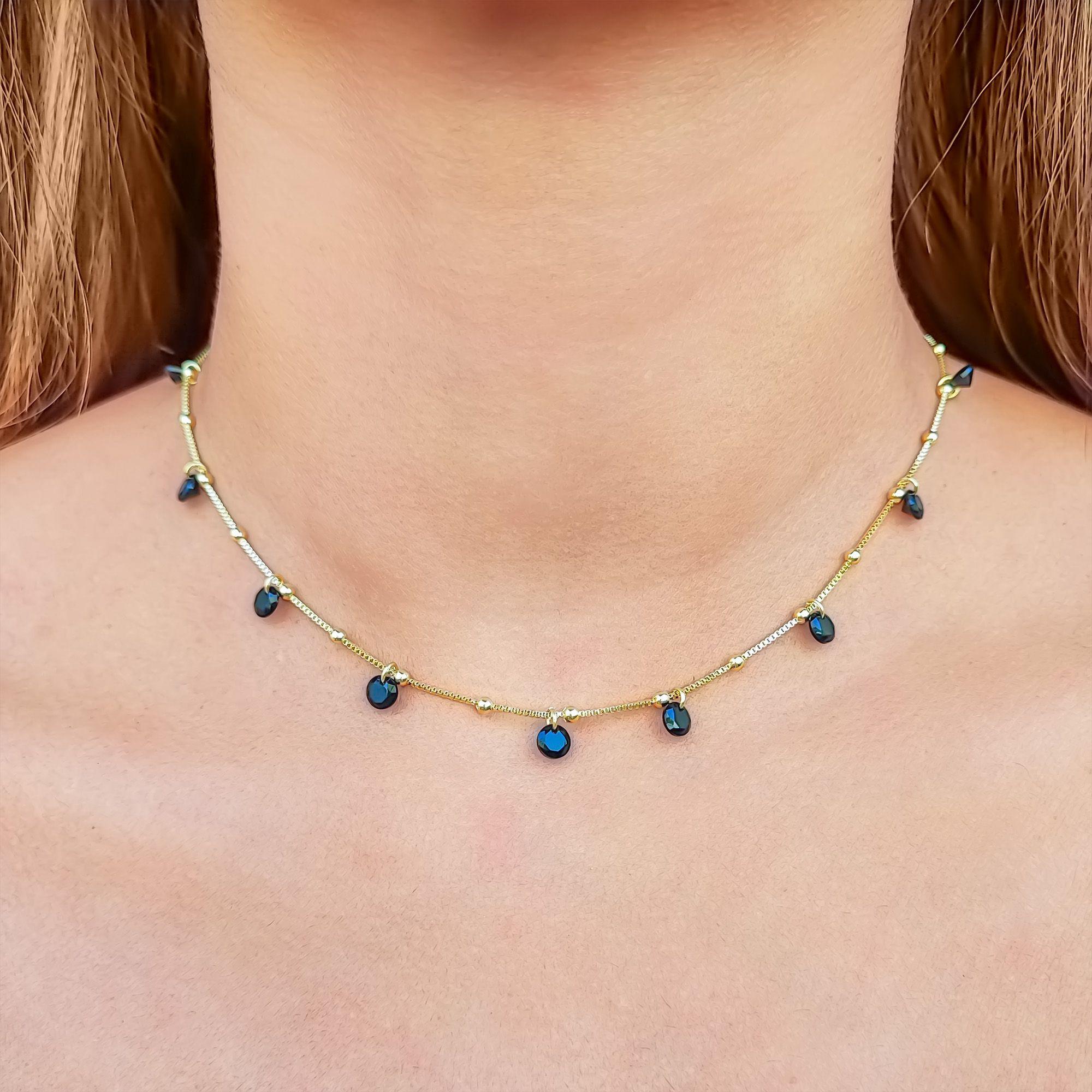 Collar Choker Circón Negro Enchapado Oro 18K-2