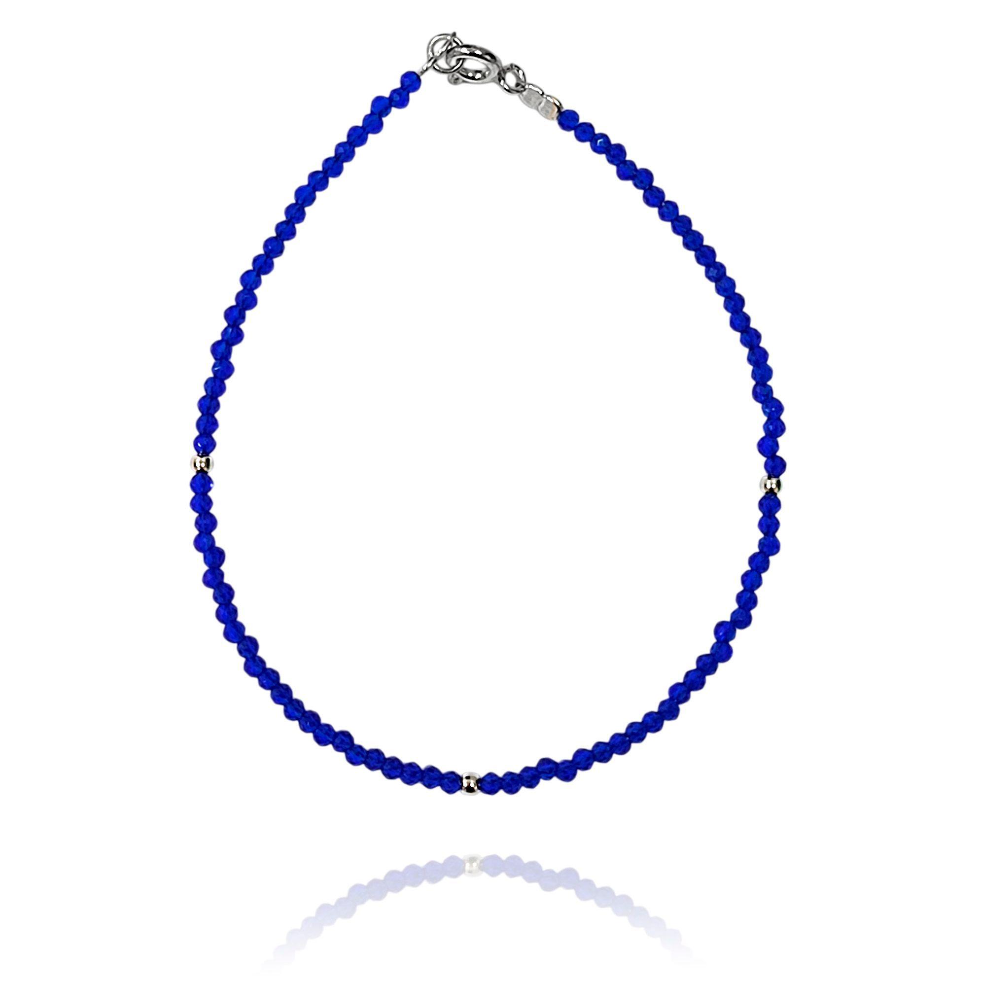 Pulsera Cristal Azul Bolita Plata Fina 925-2