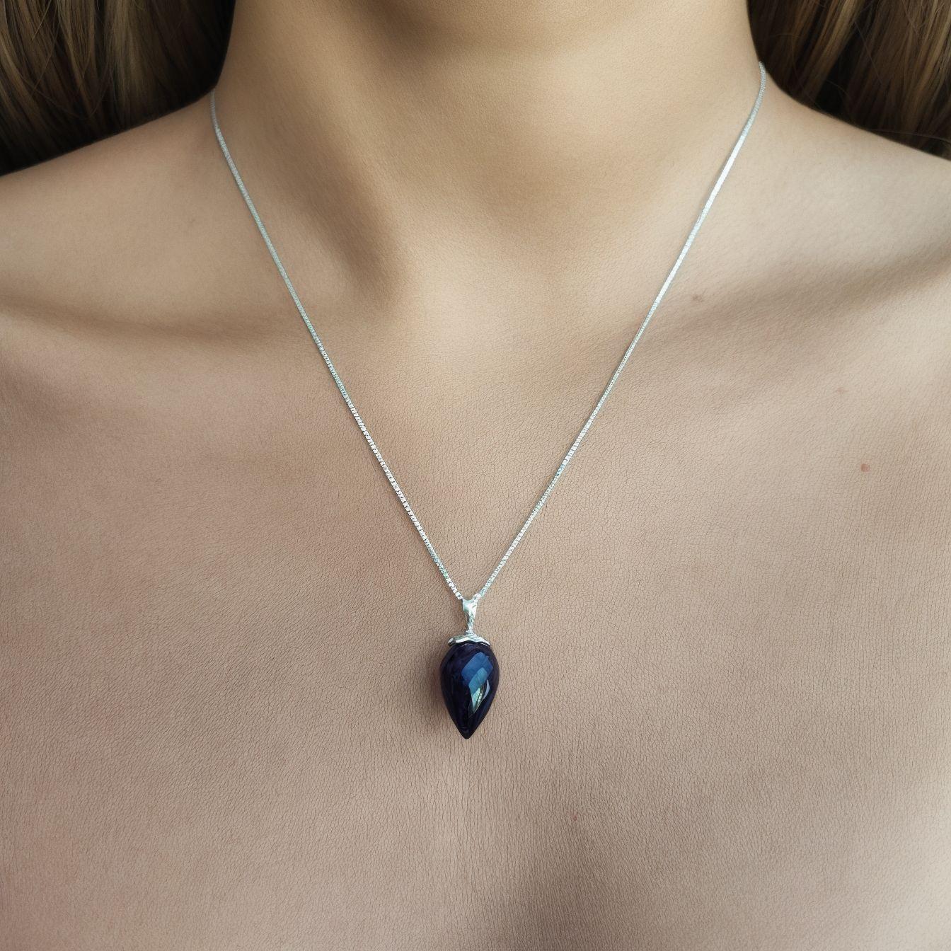 Collar Péndulo Facetado Amatista Plata Fina 925-2