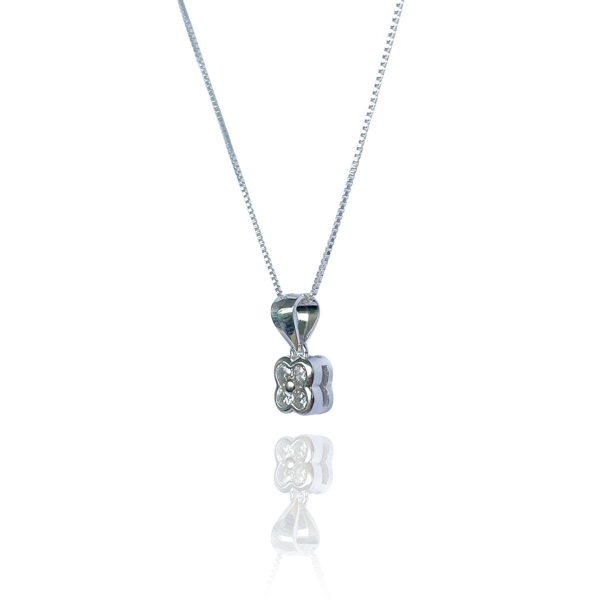 Collar Trebol Circón  Cadena Veneciana Plata Fina 925-2