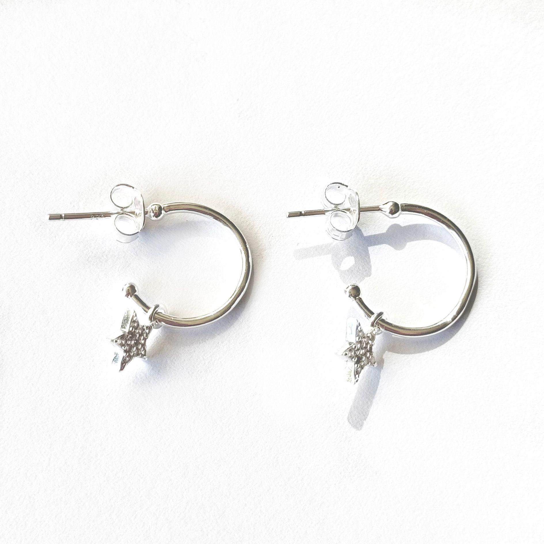 Aros Argolla Estrella Circón Colgante Plata Fina 925-1