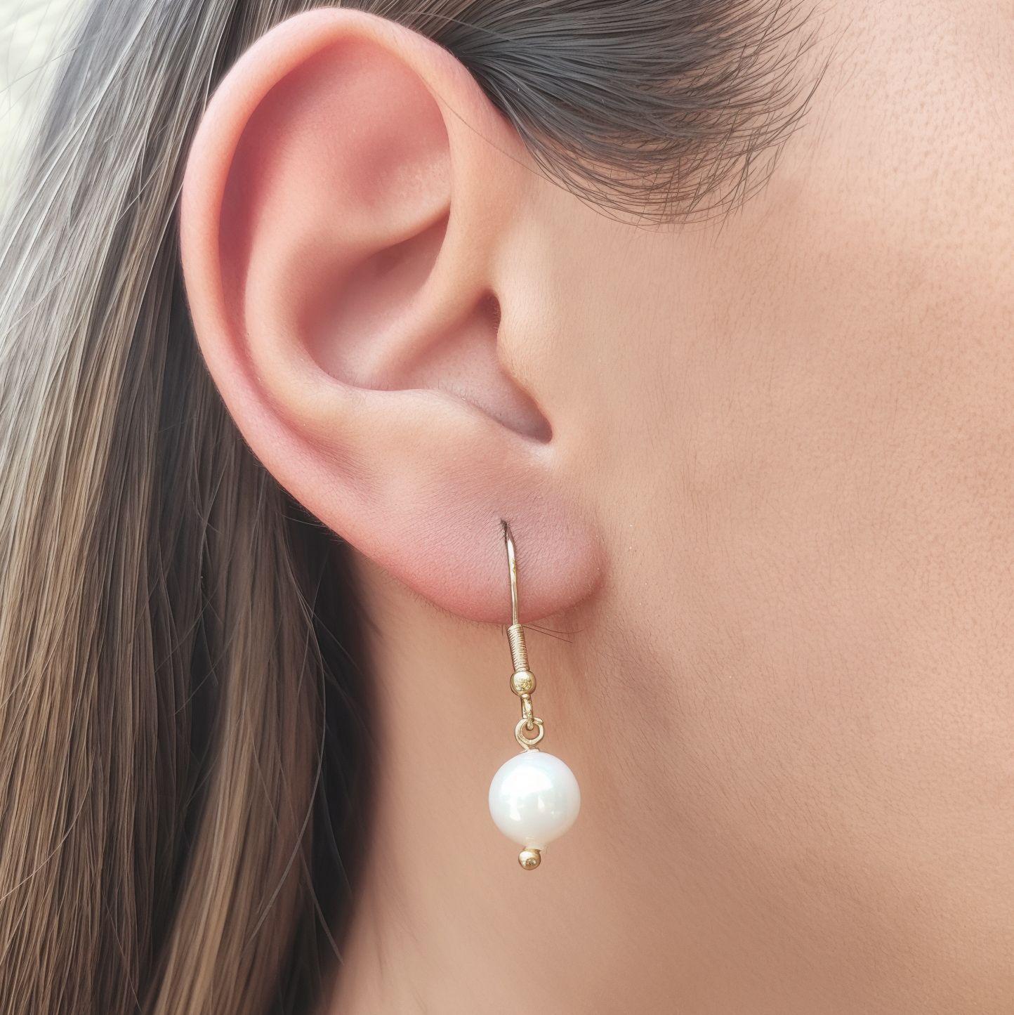 Aros Perla Shellpearl Gancho Enchapado Oro 18K-2