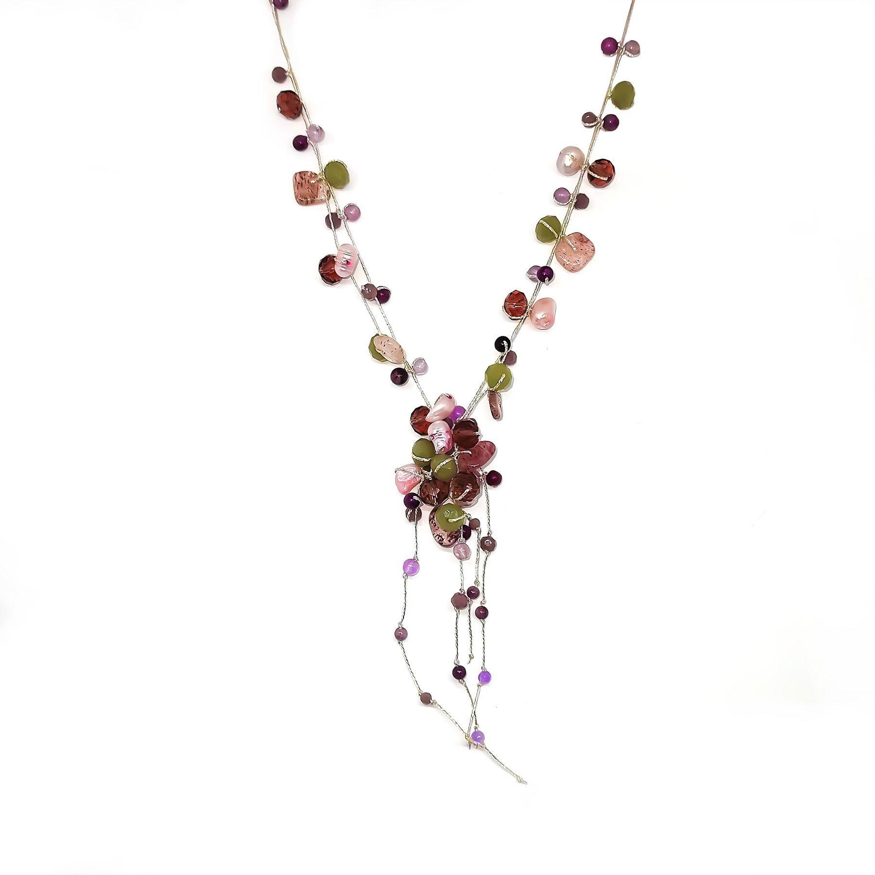 Collar Amatista Perla Río Cristal Hilo Seda-0