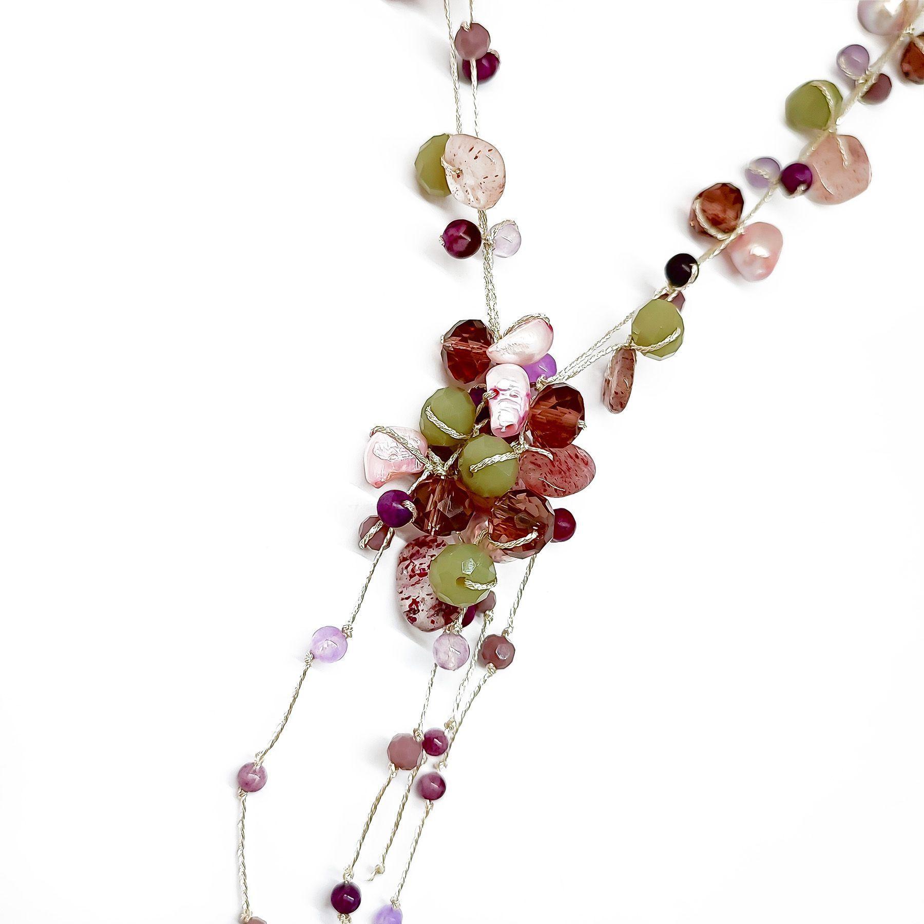 Collar Amatista Perla Río Cristal Hilo Seda-2