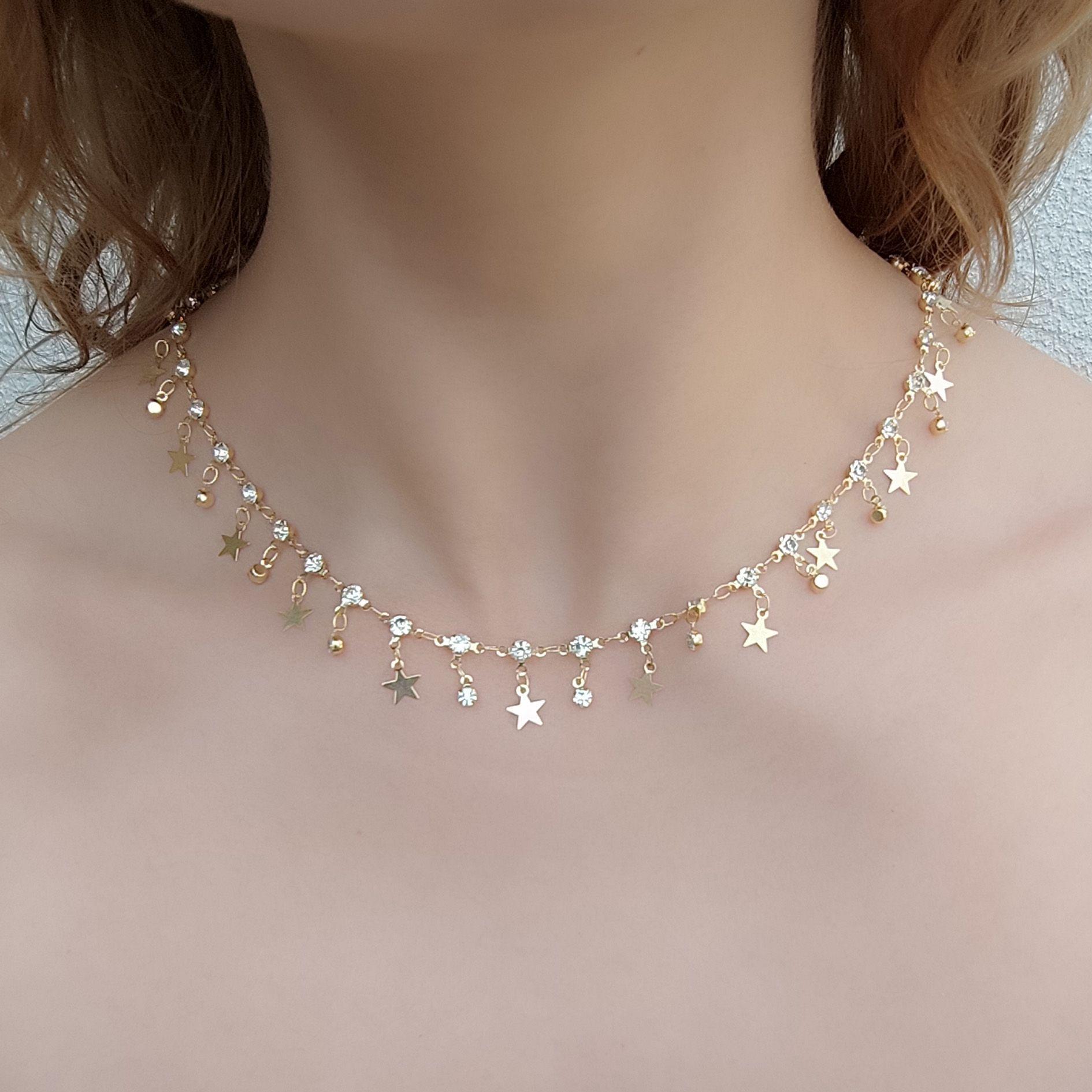 Collar Largo Estrellas Strass Enchapado Oro 18K-2