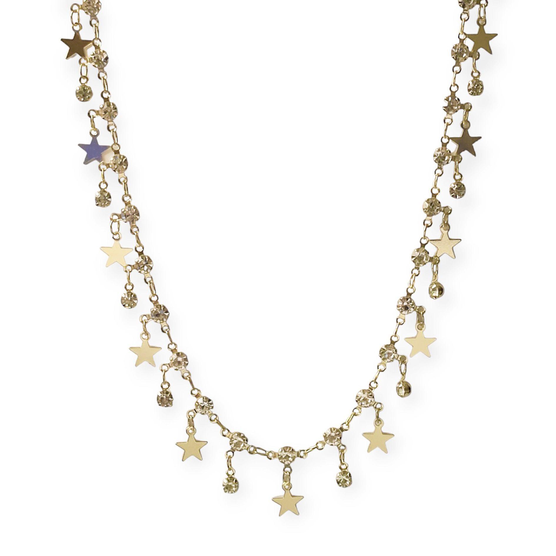Collar Largo Estrellas Strass Enchapado Oro 18K-2