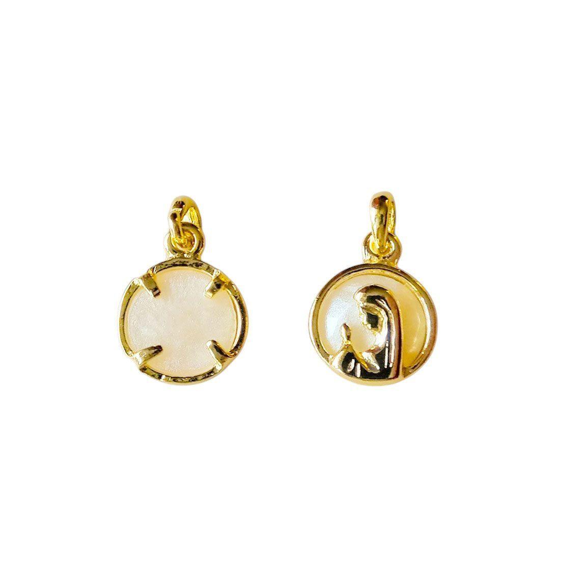Colgante Medalla Virgen Niña 14mm Enchapada Oro 18K Nácar-2