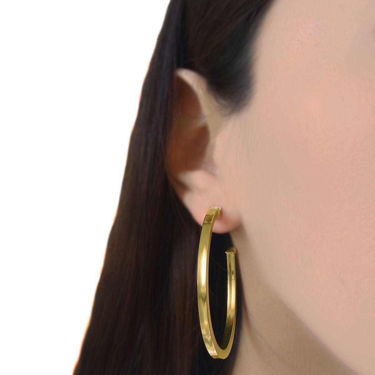 Aros Argolla Tubo Cuadrado 50mm Enchapado Oro 18K-2