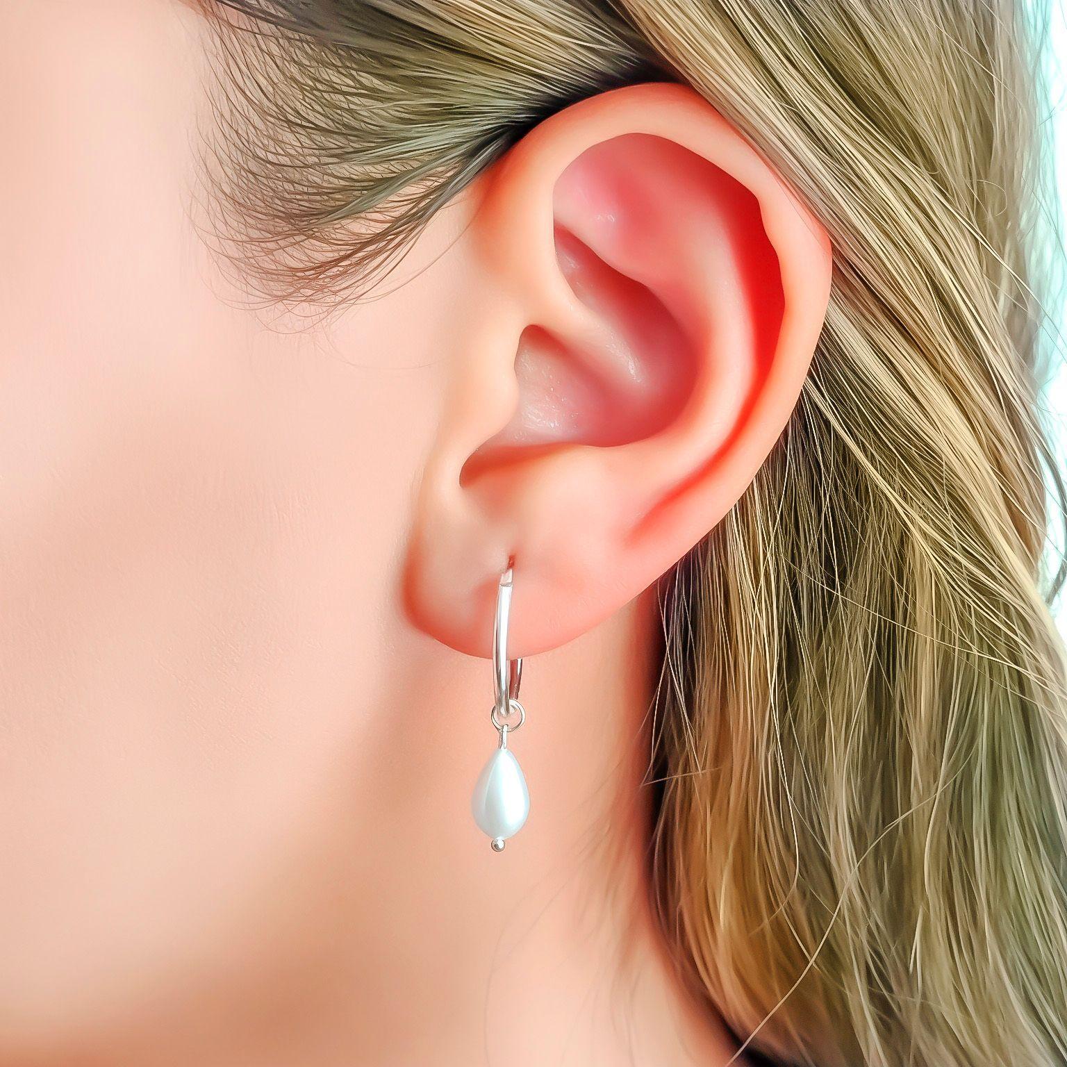 Aros Argolla Gota Perla Shellpearl Plata Fina 925-2