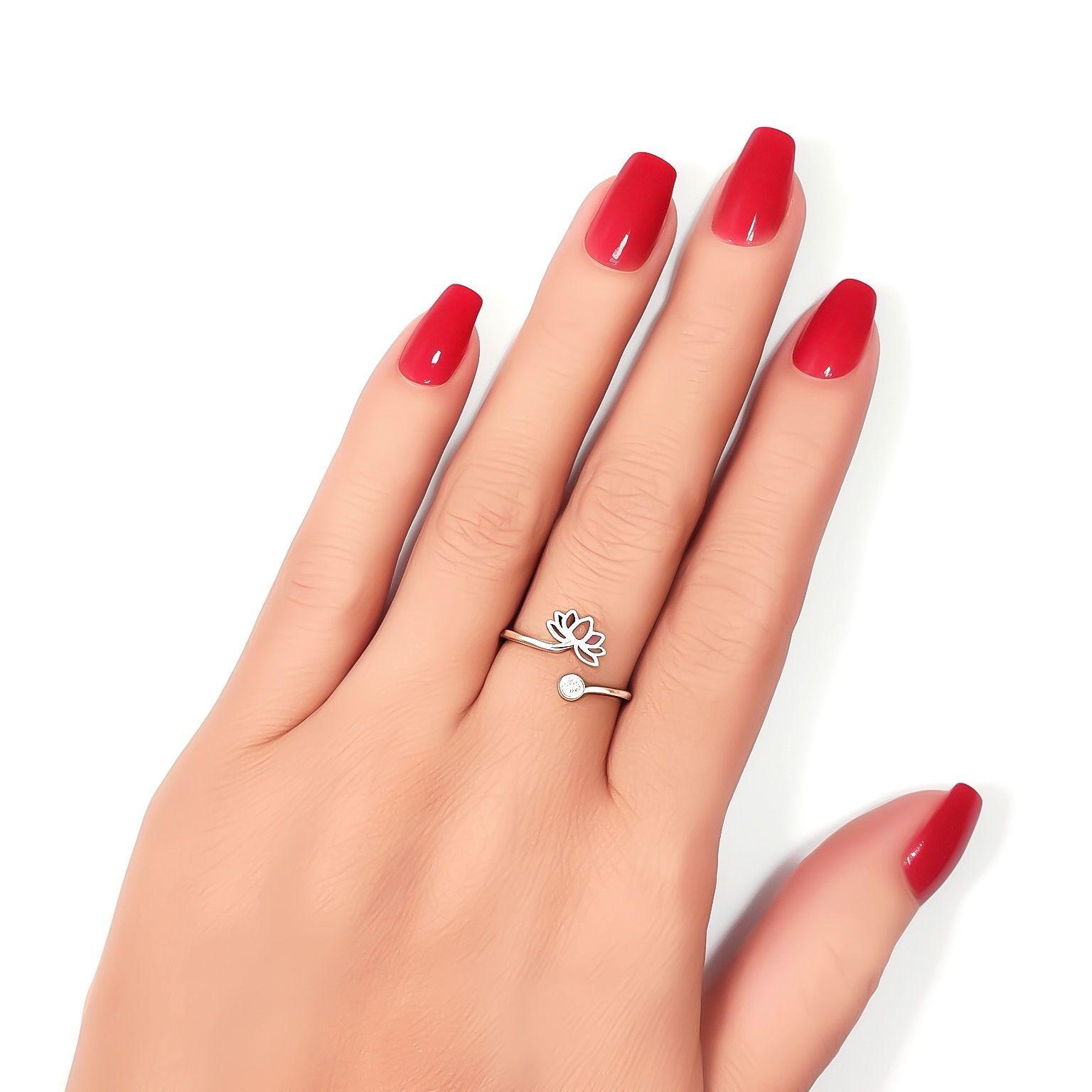 Anillo Flor De Loto Punto De Luz #14 Plata Fina 925-2