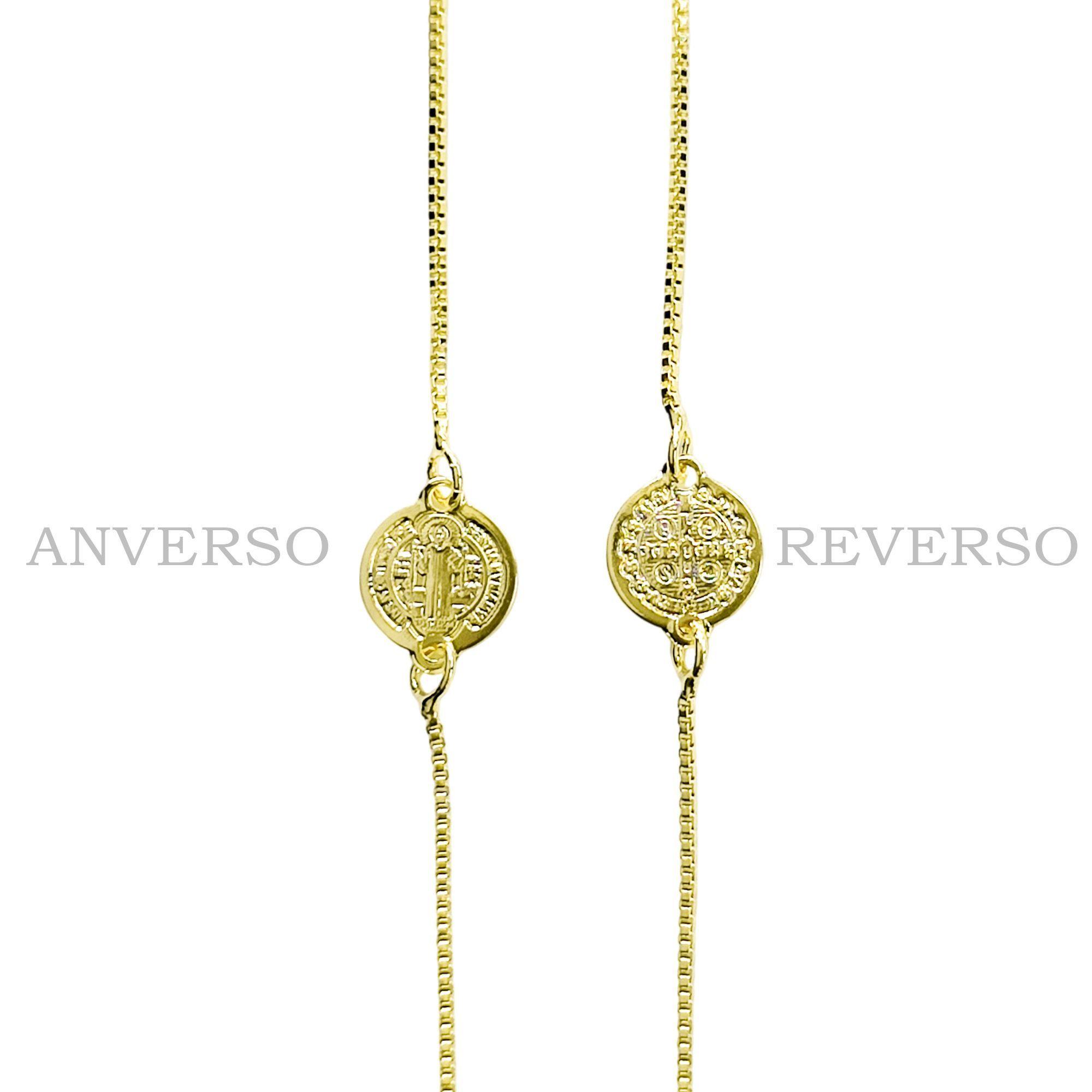 Pulsera Medalla San Benito 9mm Veneciana Enchapado Oro 18K-2