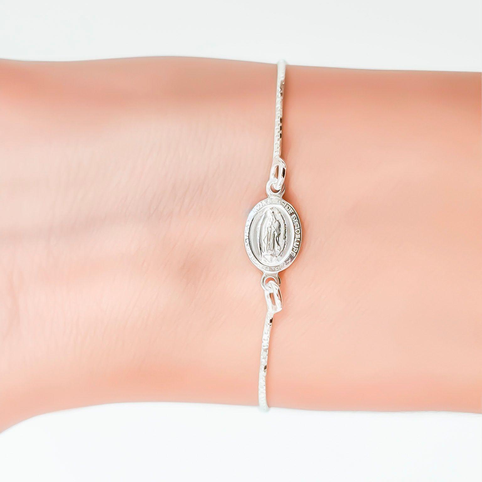 Pulsera Medalla Virgen De Guadalupe Borde Plata Fina 925-2