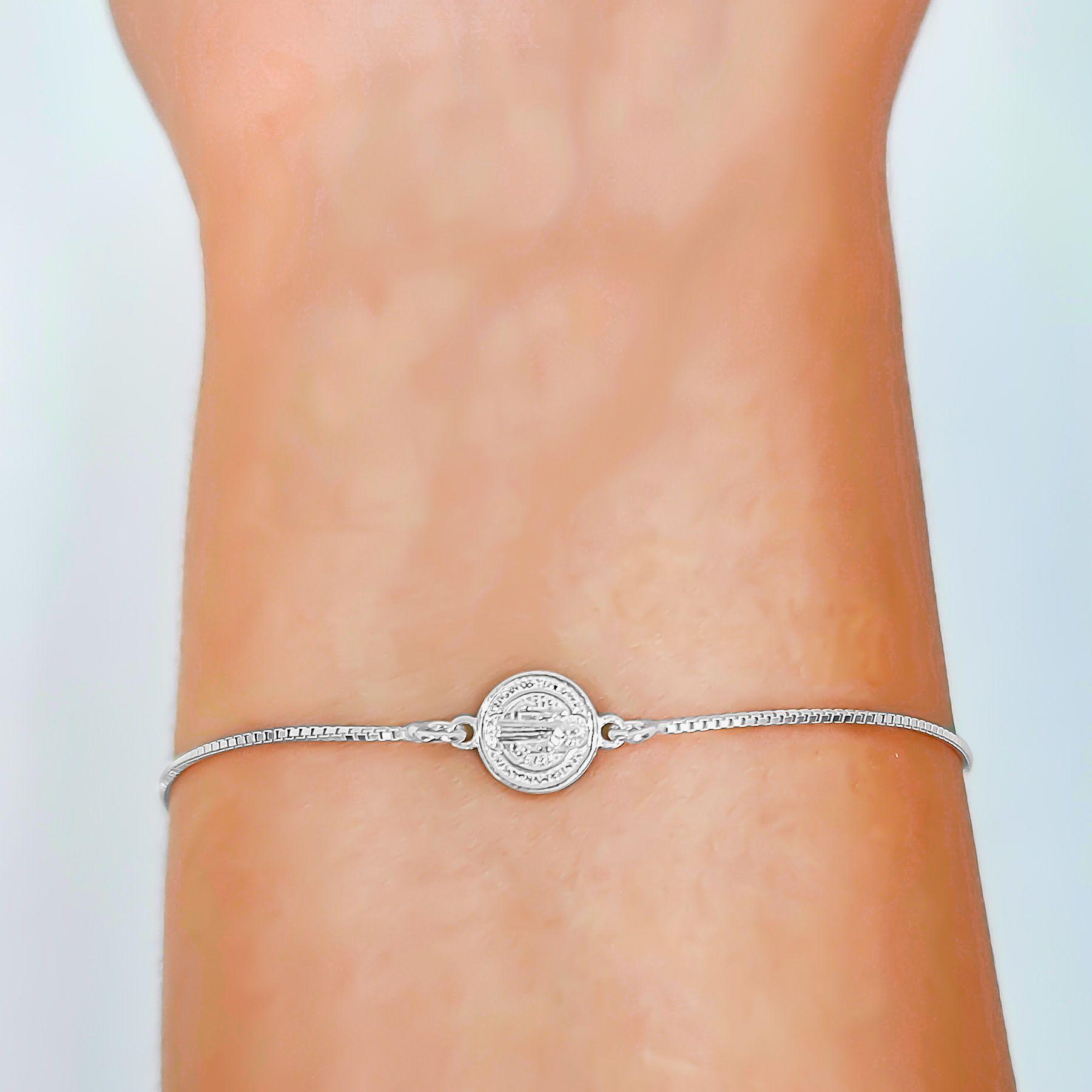 Pulsera Medalla San Benito Plata Fina 925-2