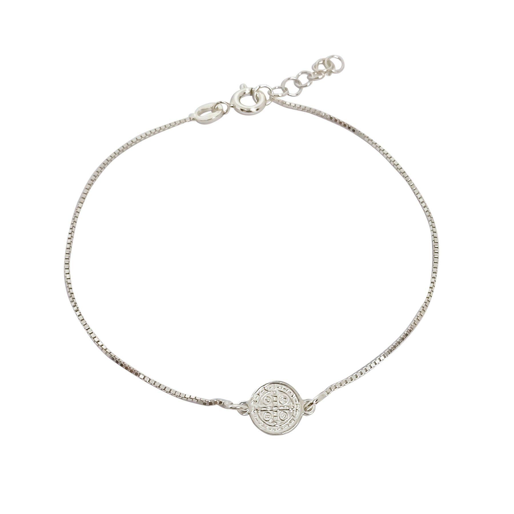 Pulsera Medalla San Benito Plata Fina 925-3