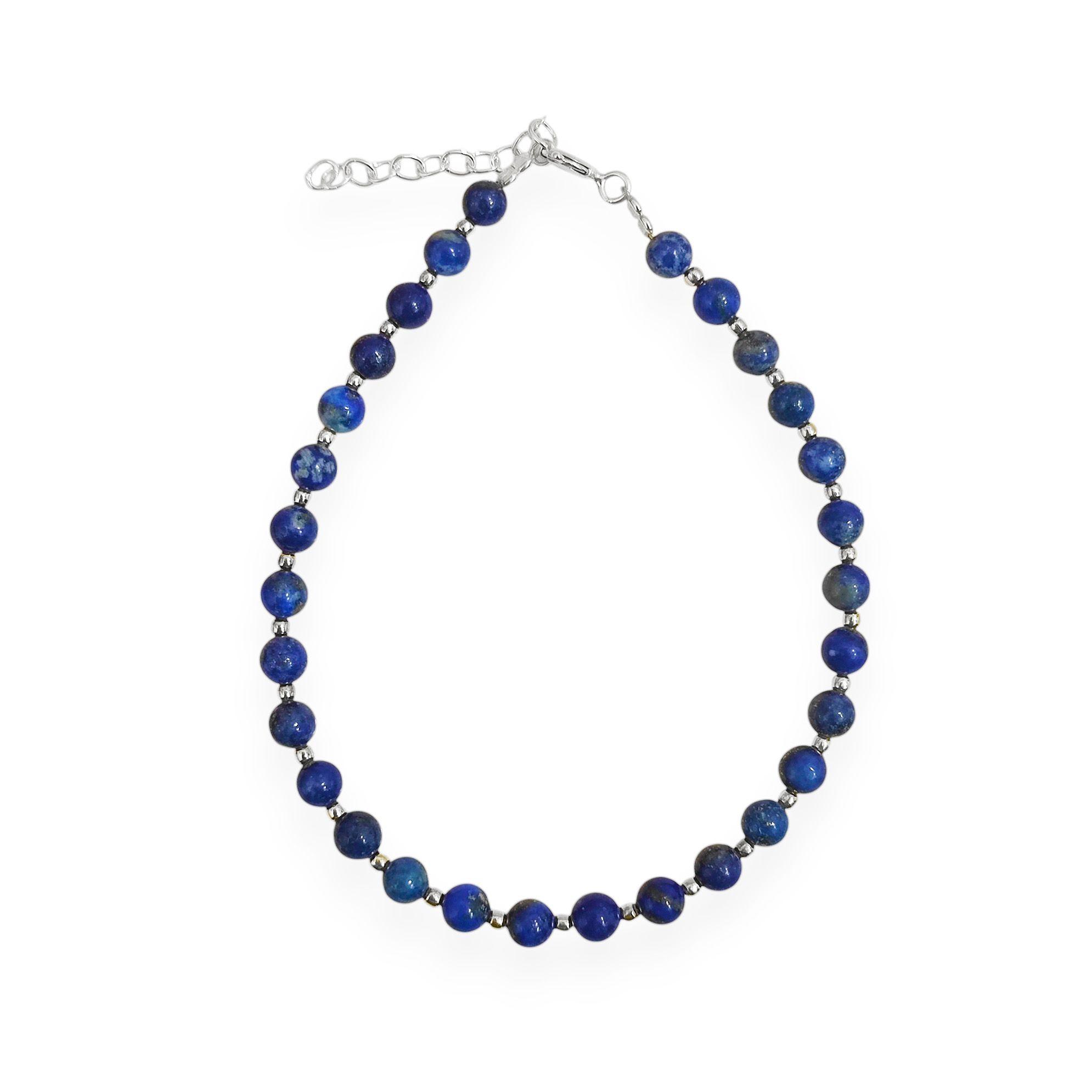  Pulsera Bolitas Lapislázuli 4mm Bolitas Plata Fina 925-0