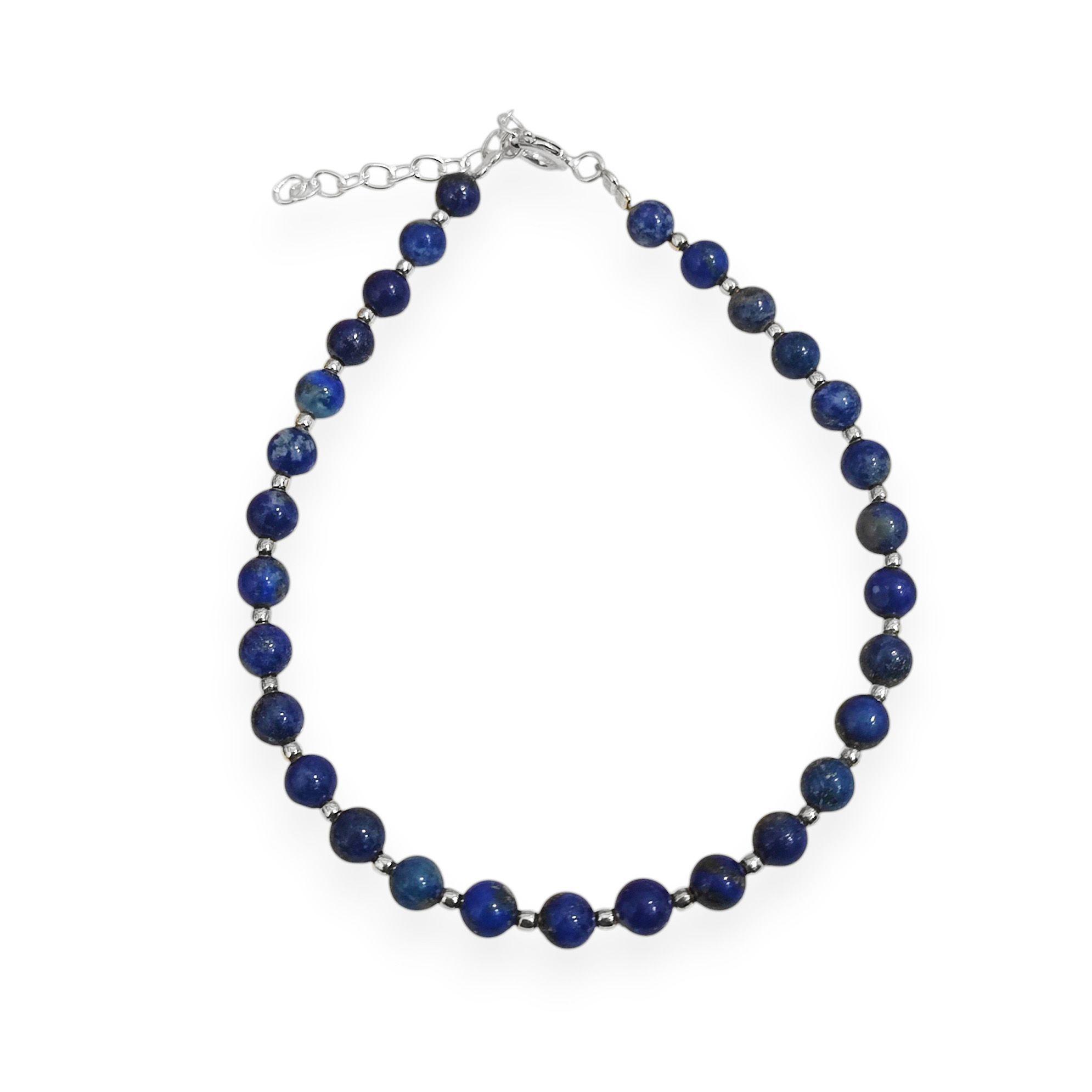  Pulsera Bolitas Lapislázuli 4mm Bolitas Plata Fina 925-1
