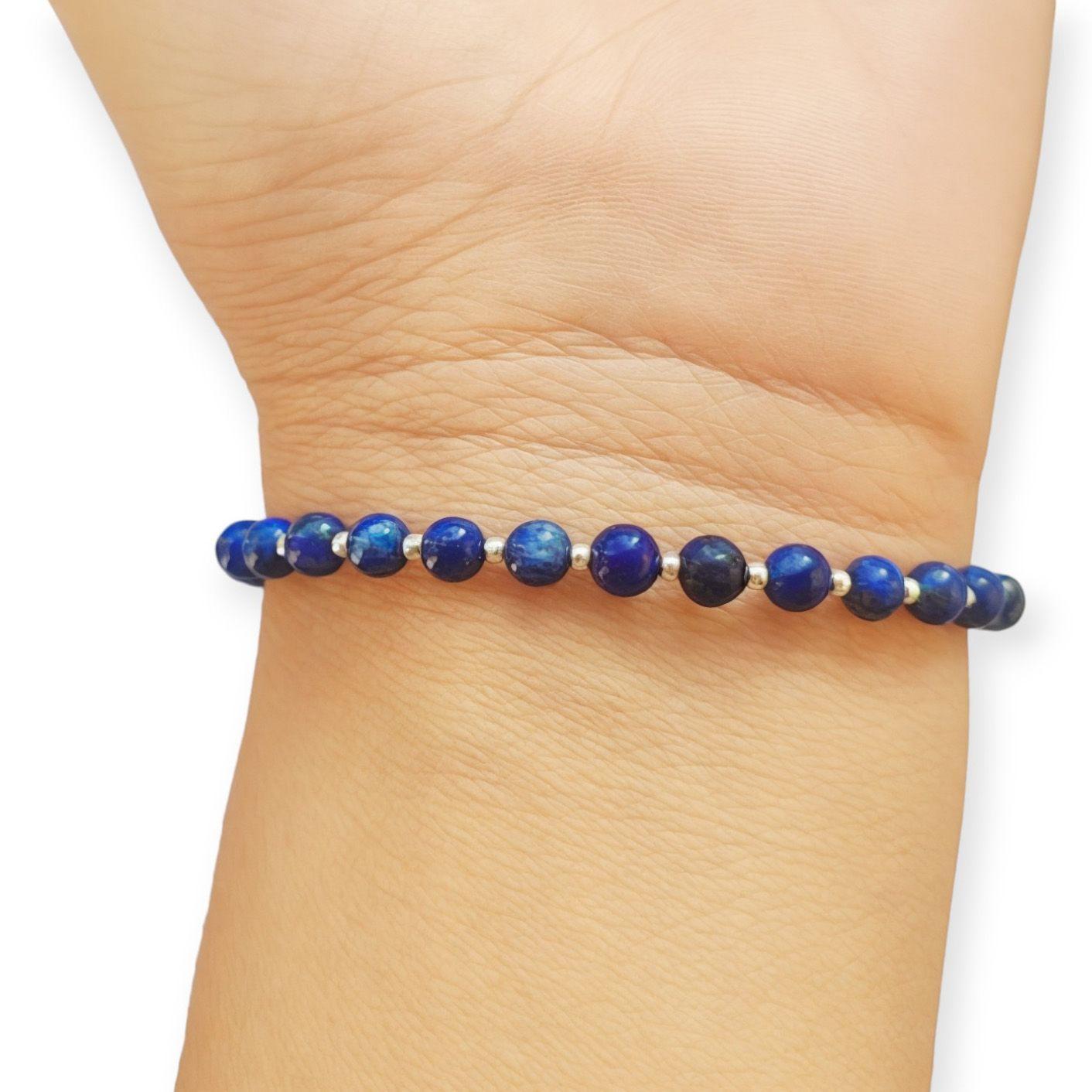  Pulsera Bolitas Lapislázuli 4mm Bolitas Plata Fina 925-2