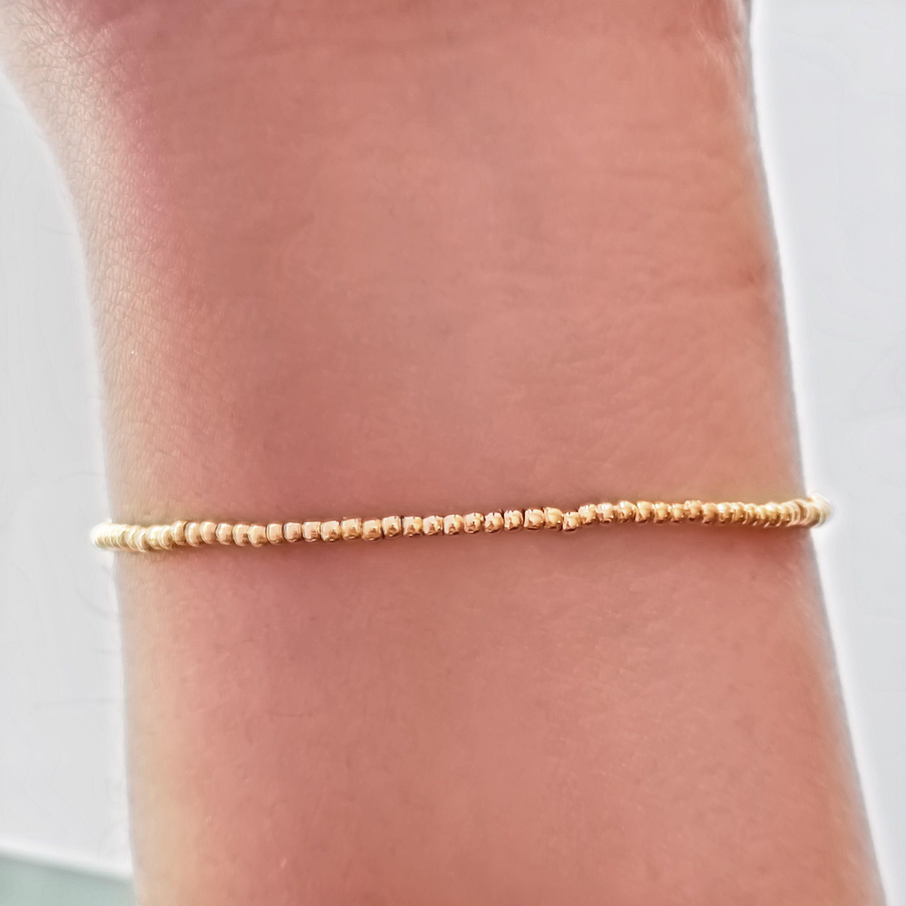 Pulsera Bolitas Enchapado Oro 18K Elásticada-3