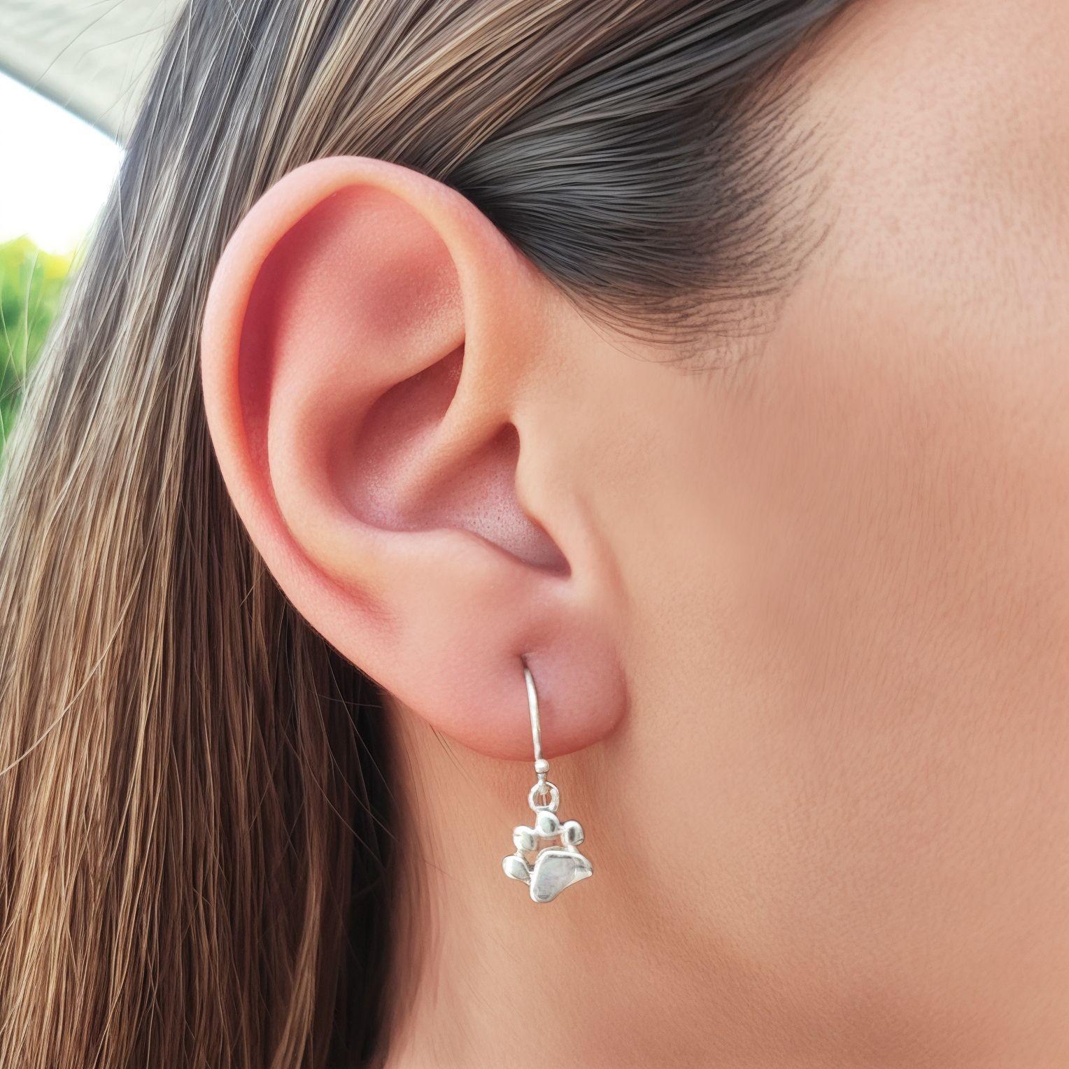 Aros Huella Perro Gancho Plata Fina 925-2