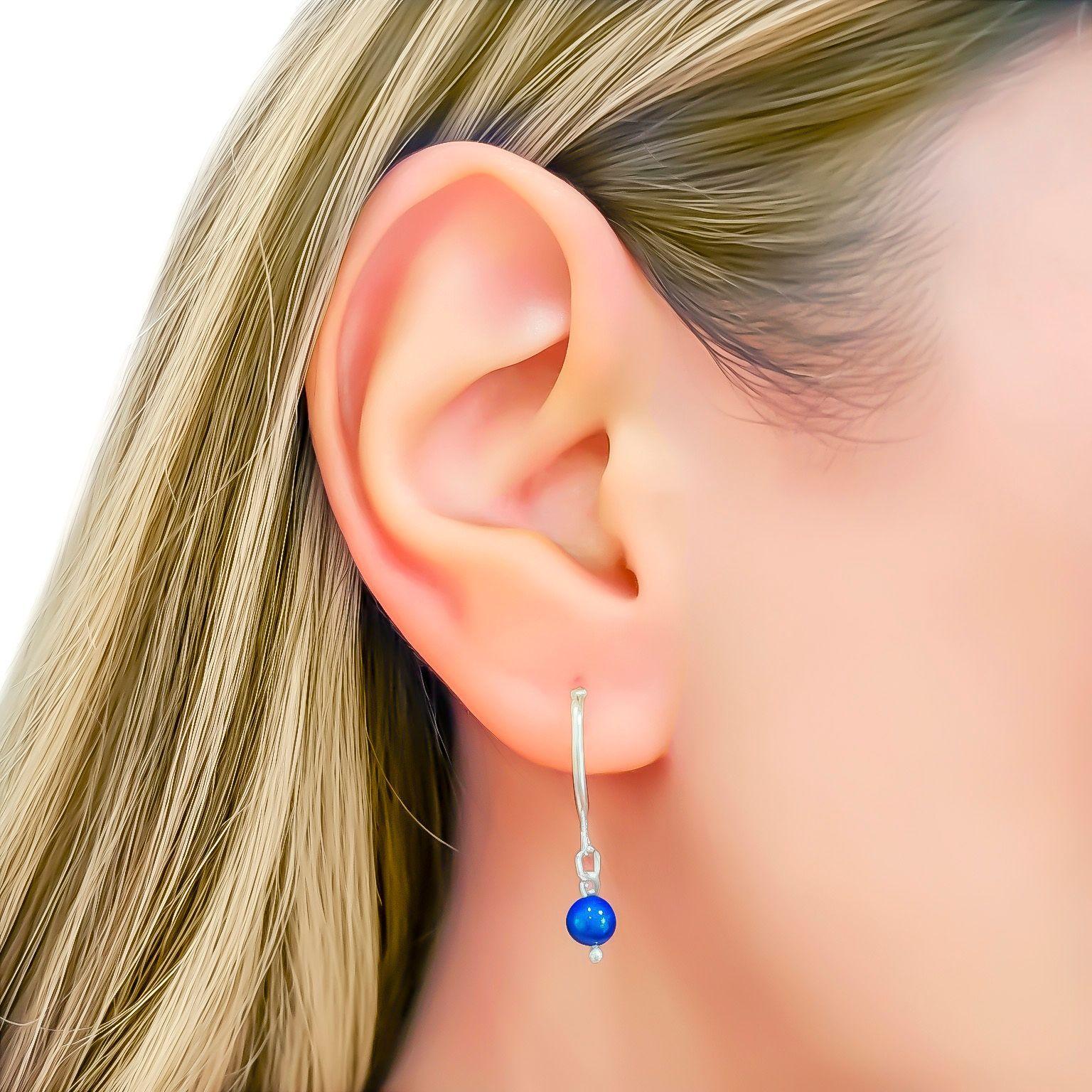 Aros Argolla Bola 4 mm Lapislázuli Plata Fina 925-1