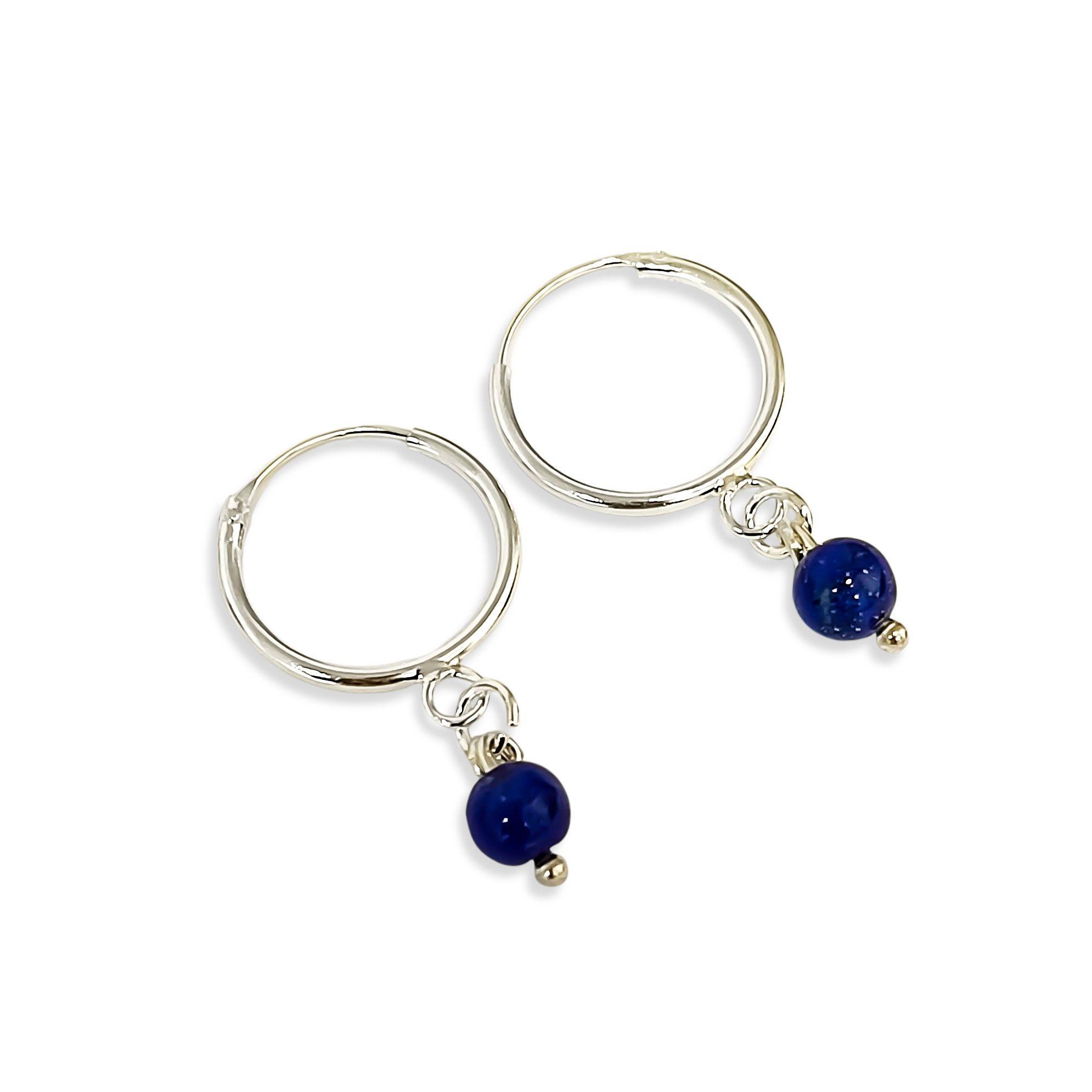 Aros Argolla Bola 4 mm Lapislázuli Plata Fina 925-2
