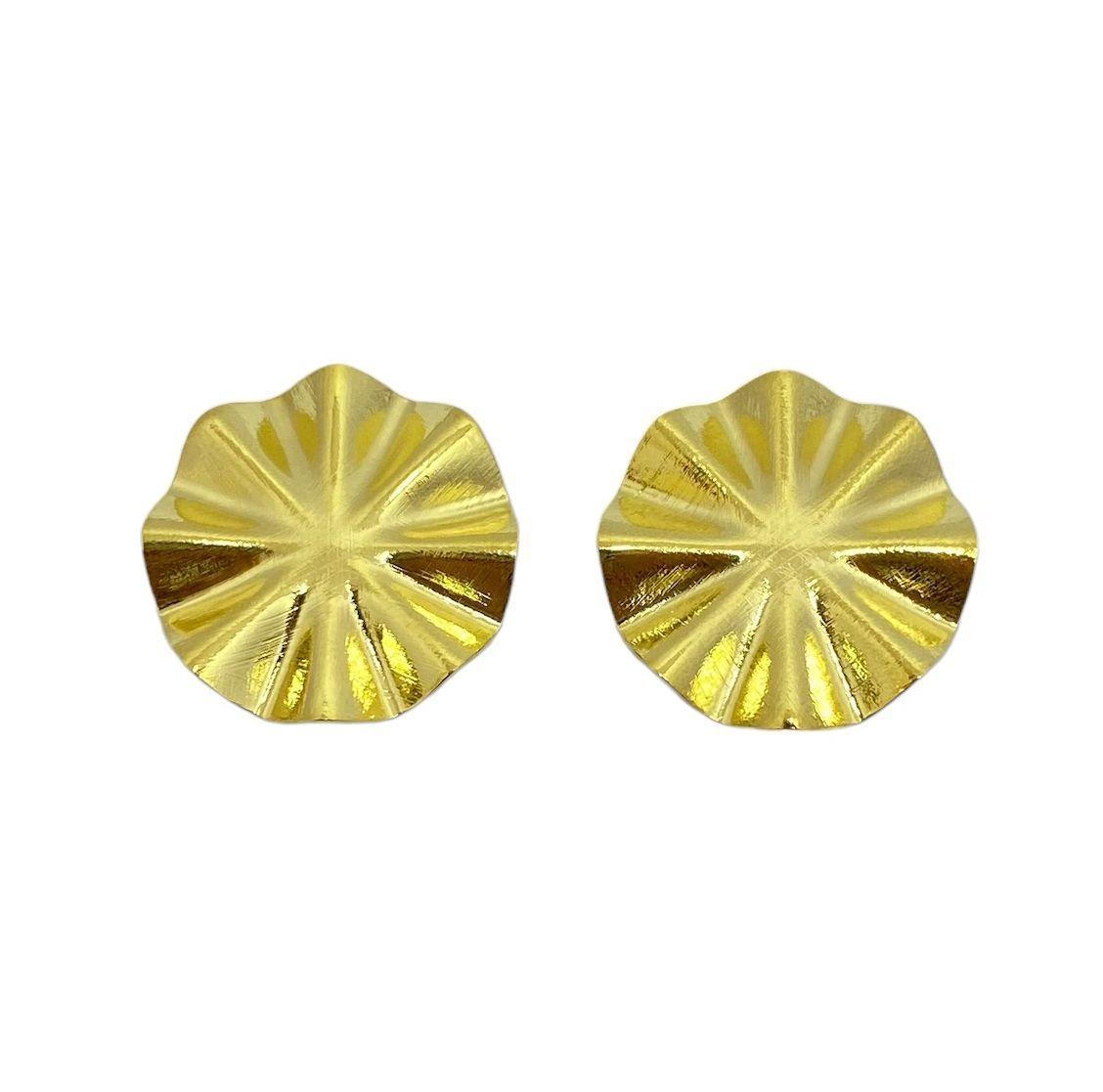 Aros Leonor Redondos Plisados Enchapado Oro 18K -0