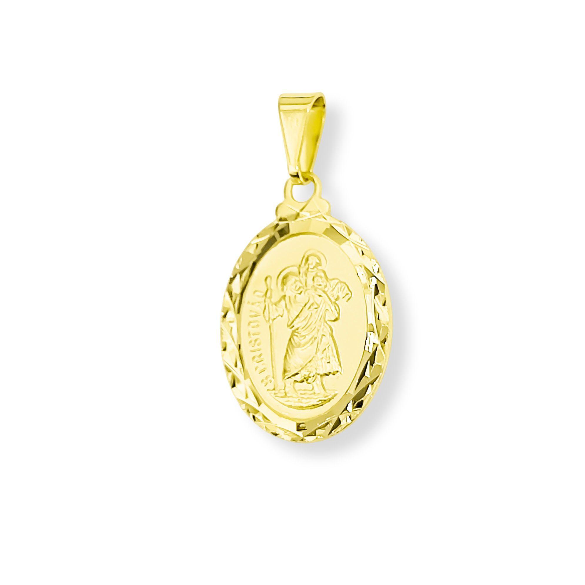 Colgante Medalla San Cristóbal Ovalado Borde Enchapado Oro 18K -2