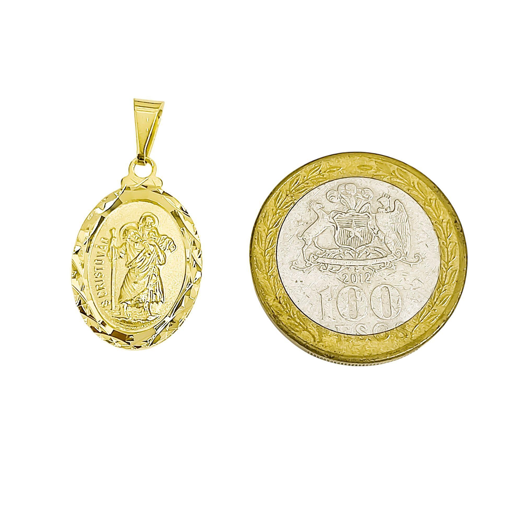 Colgante Medalla San Cristóbal Ovalado Borde Enchapado Oro 18K -4