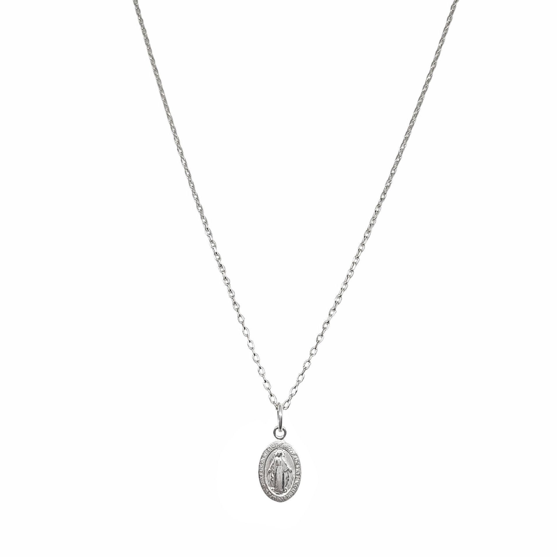 Collar Medalla Virgen Rayos Pequeña Plata Fina 925-0