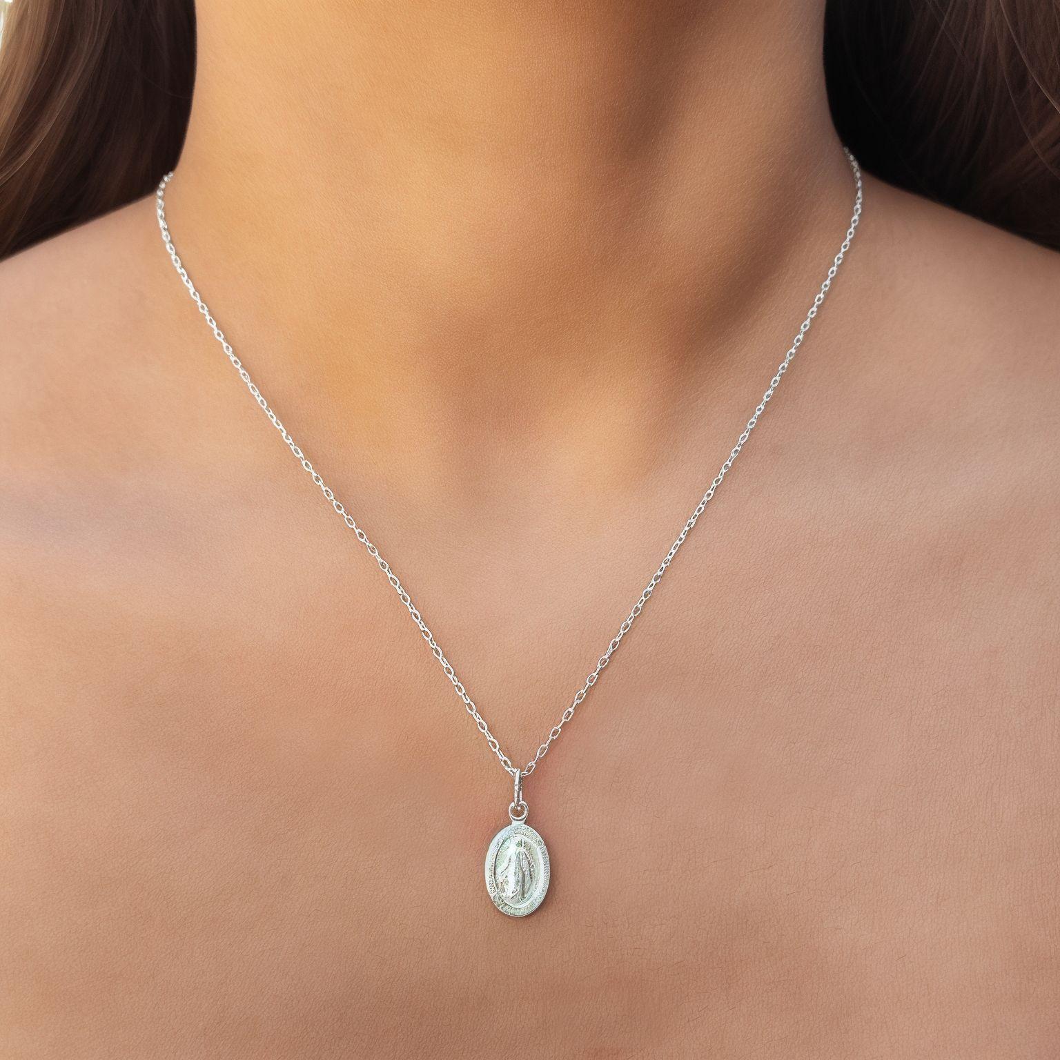 Collar Medalla Virgen Rayos Pequeña Plata Fina 925-1