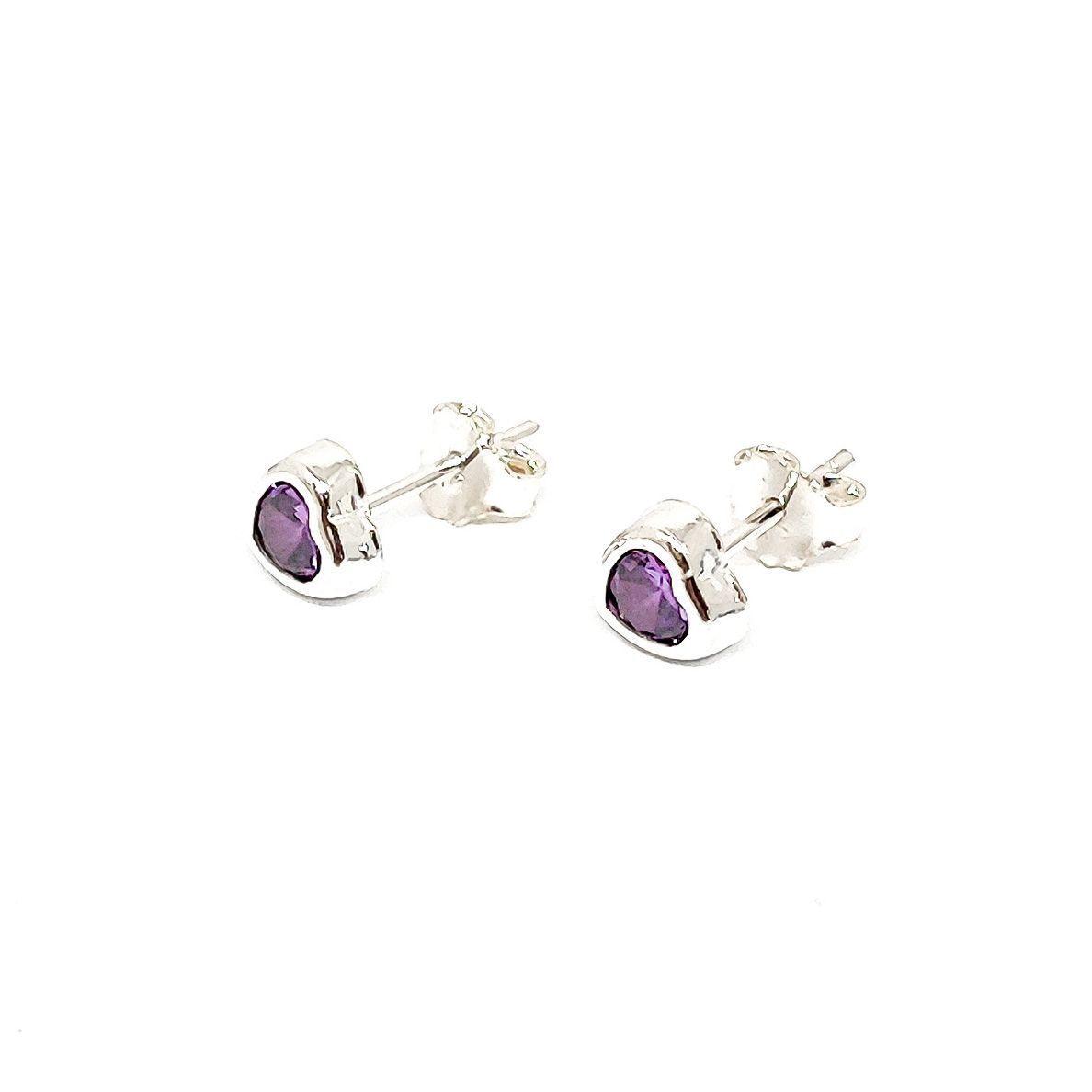 Aros Corazón Circón Morado 6mm Plata Fina 925-2