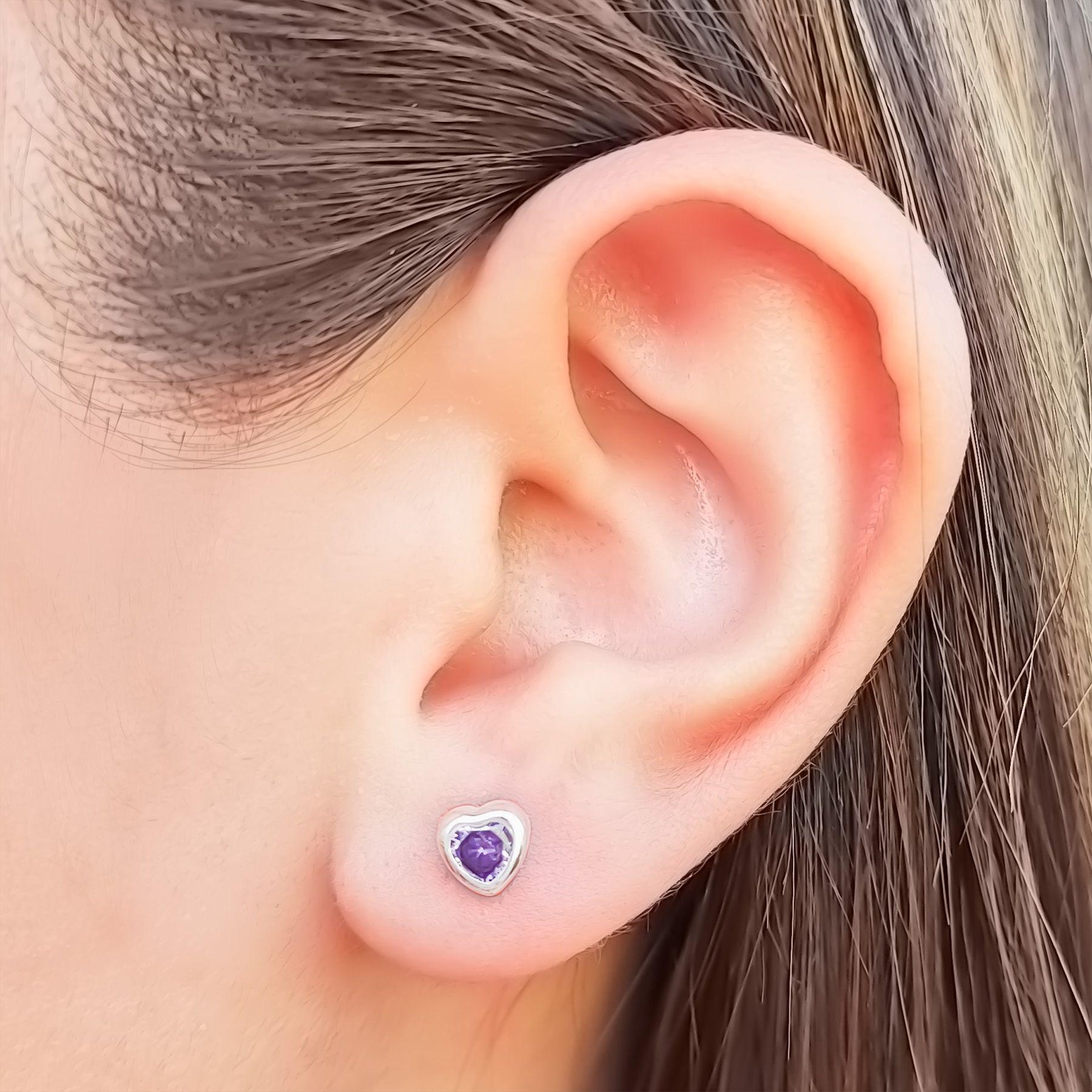 Aros Corazón Circón Morado 6mm Plata Fina 925-3